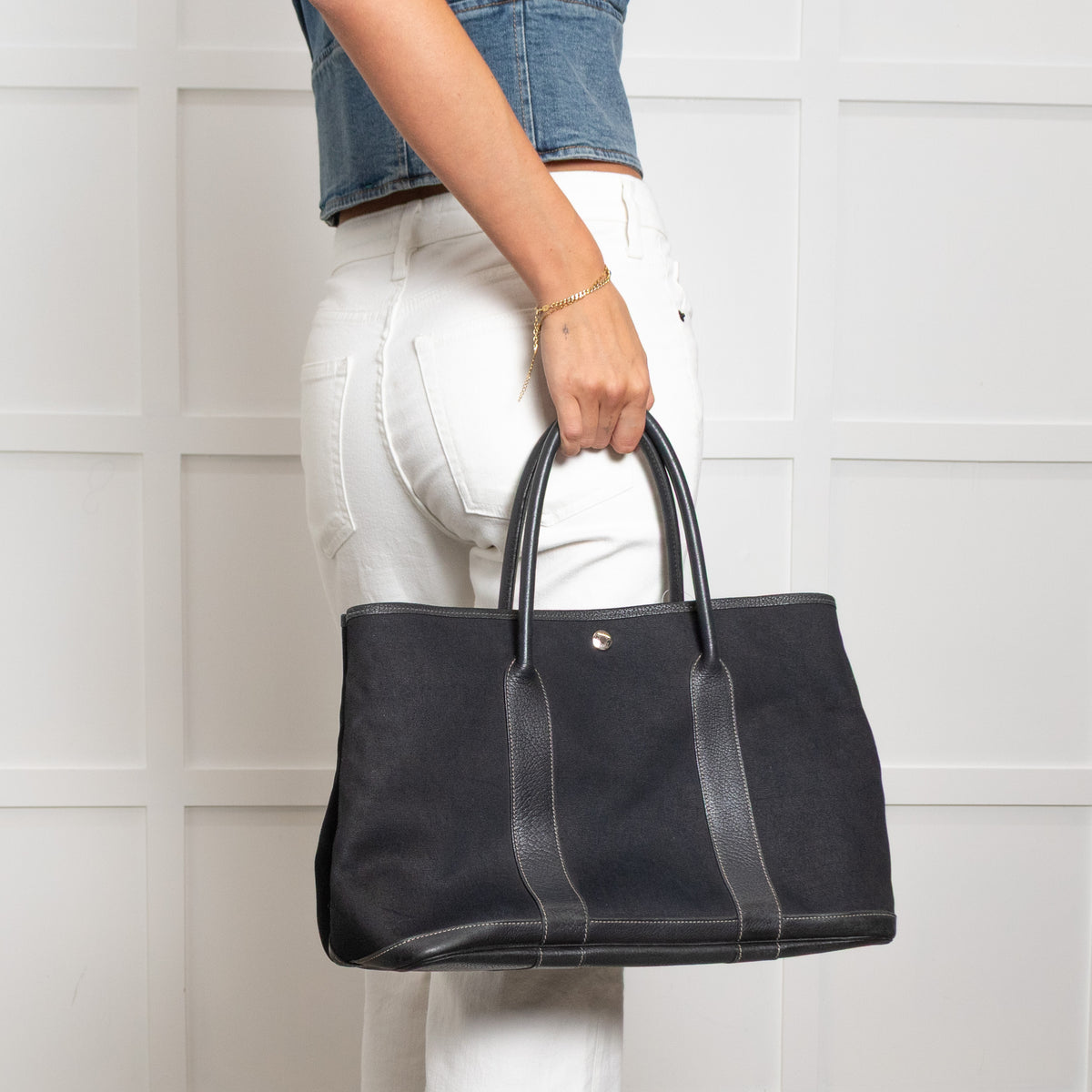 Hermes Black Canvas Garden Party 36 PM Tote Bag