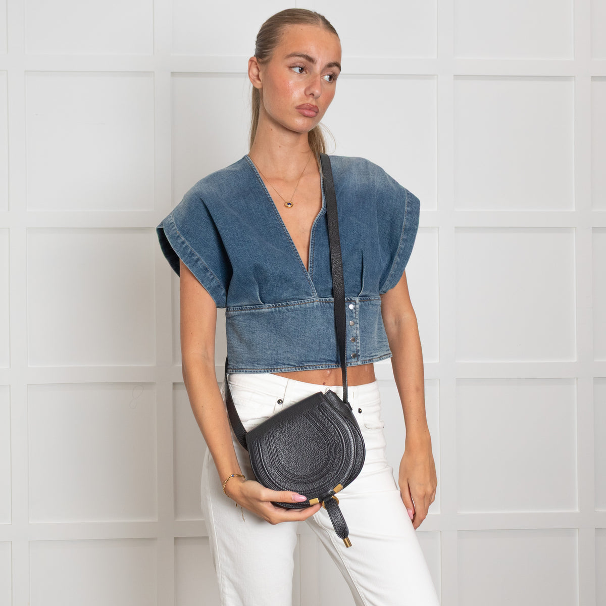Chloe Black Leather Small Marcie Crossbody