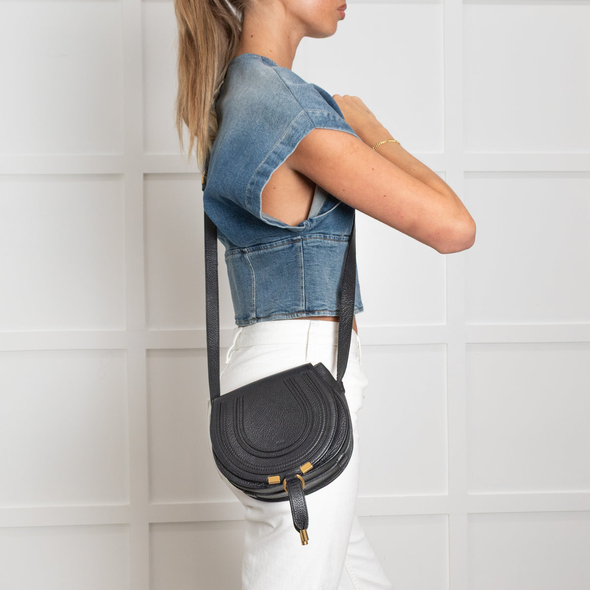 Chloe Black Leather Small Marcie Crossbody
