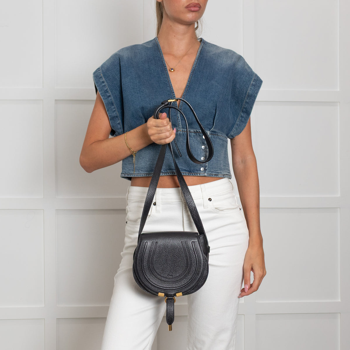 Chloe Black Leather Small Marcie Crossbody