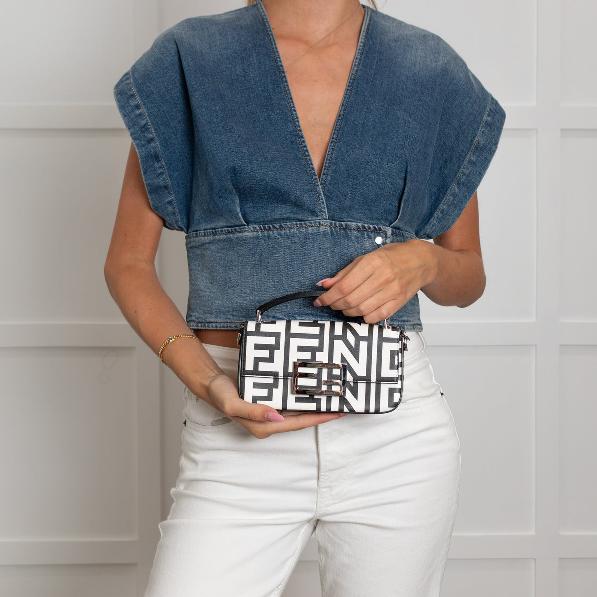 Fendi Marc Jacobs Nappa Vitello King Logo Print Mini Baguette