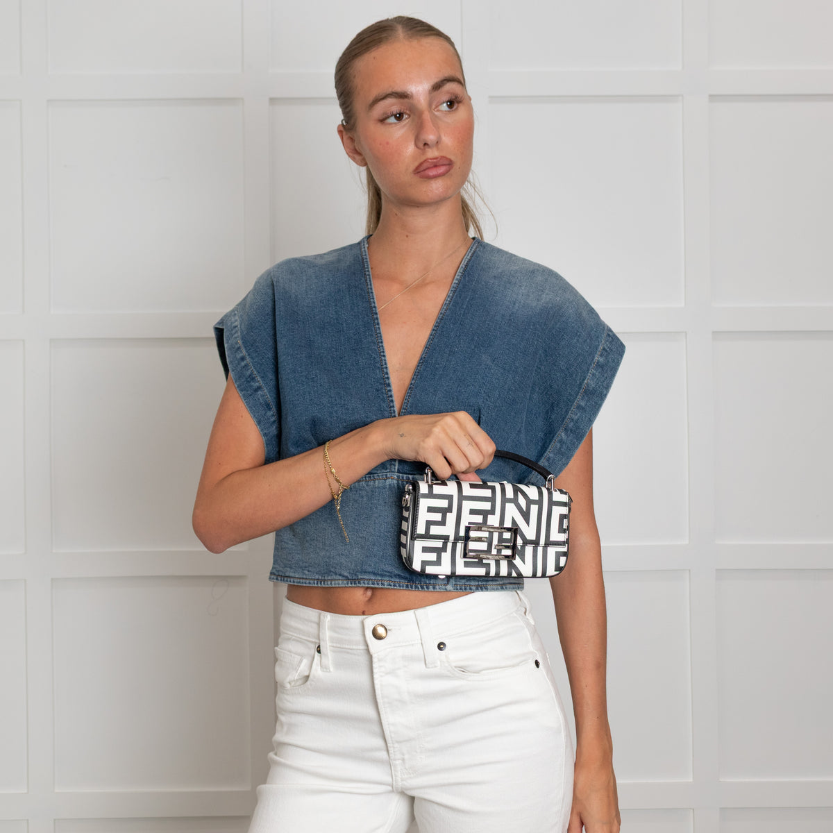 Fendi Marc Jacobs Nappa Vitello King Logo Print Mini Baguette