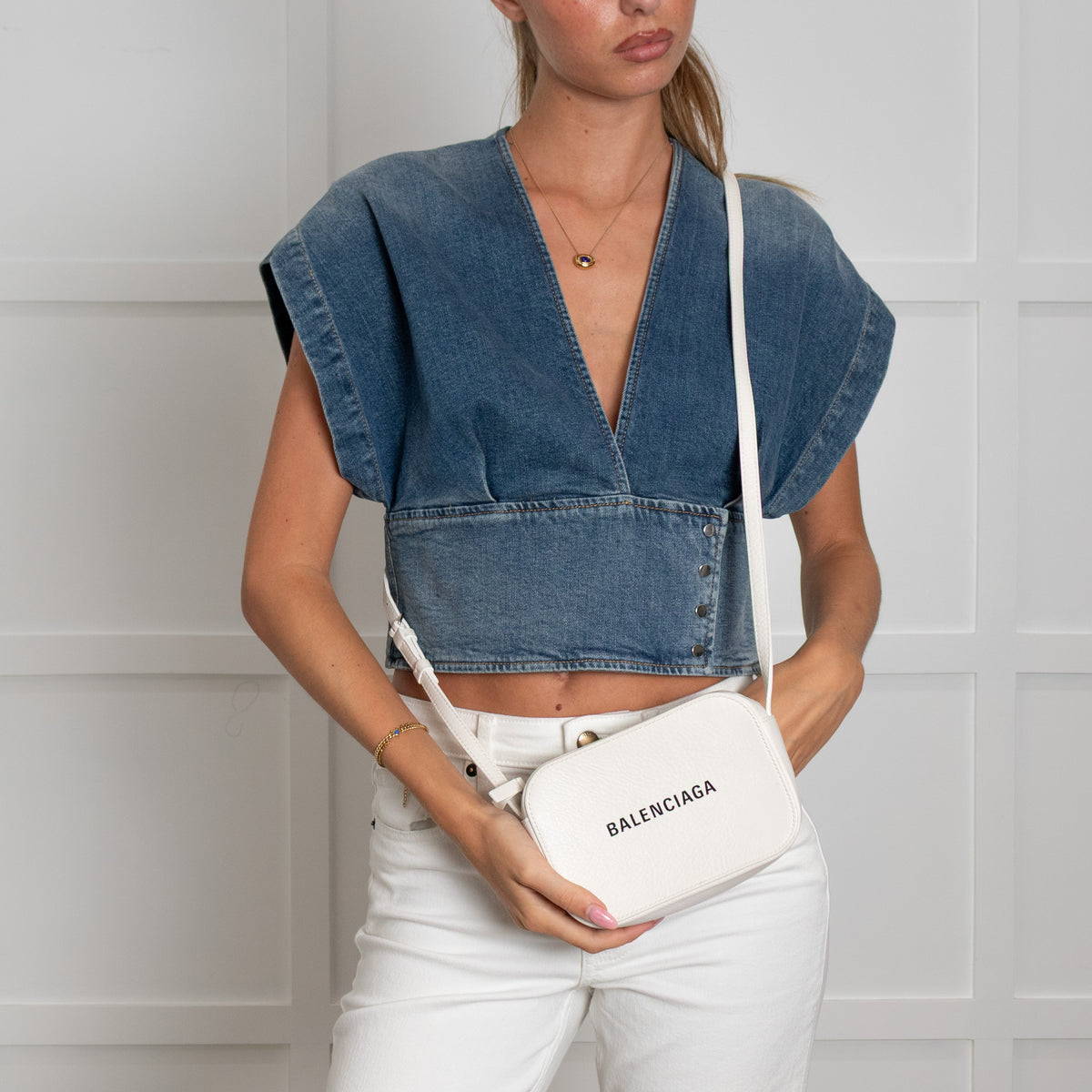 Balenciaga White Logo Cassette Crossbody