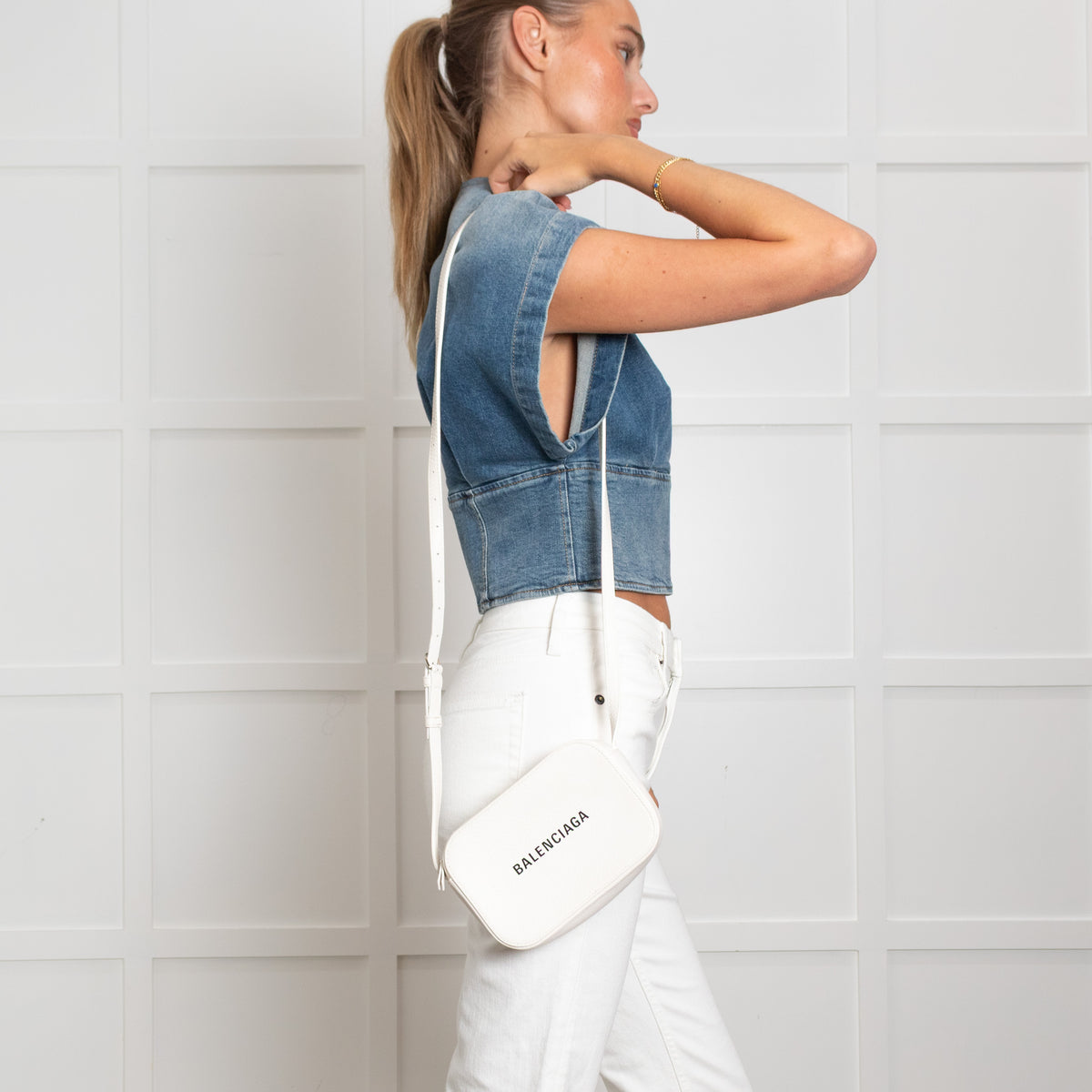 Balenciaga White Logo Cassette Crossbody