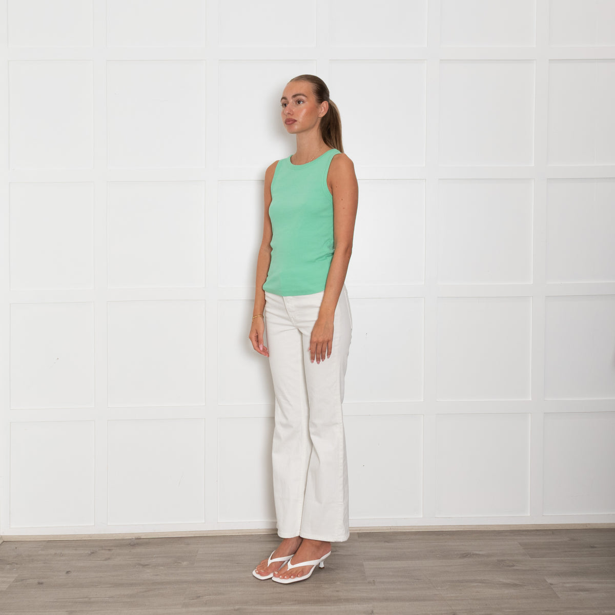 Me + Em Green Cotton Ribbed Vest
