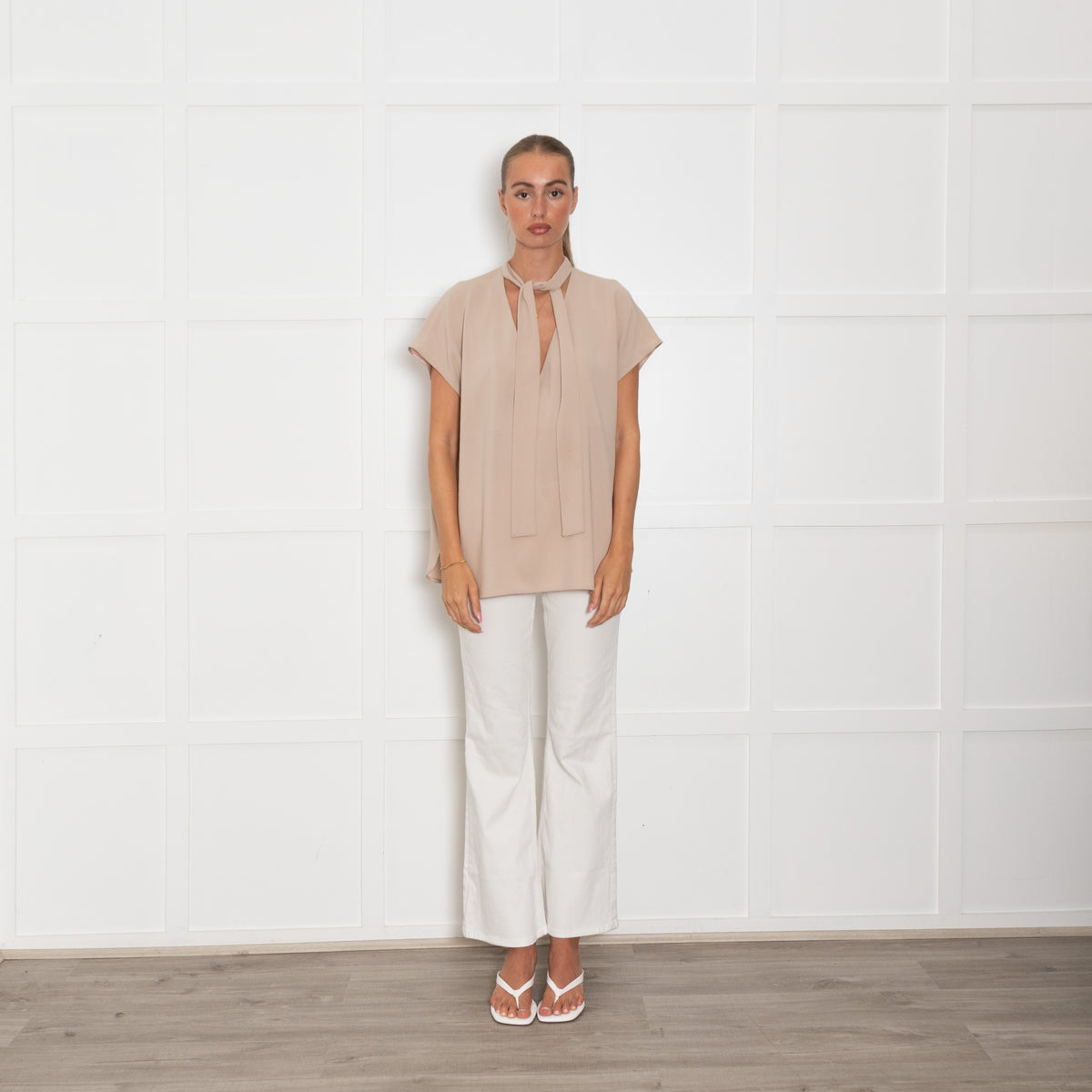 Alberto Biani Beige Neck Tie Sleeveless Top