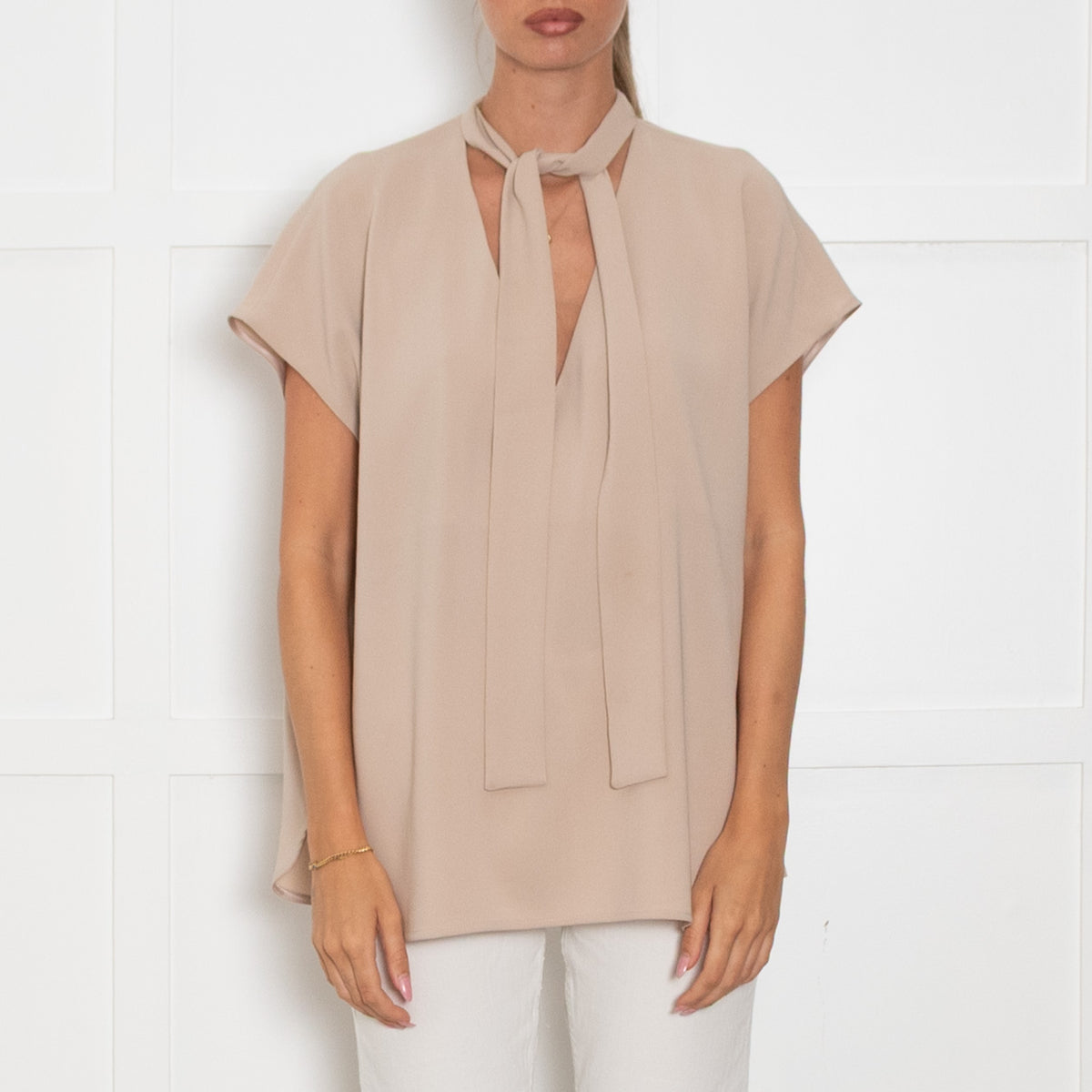 Alberto Biani Beige Neck Tie Sleeveless Top