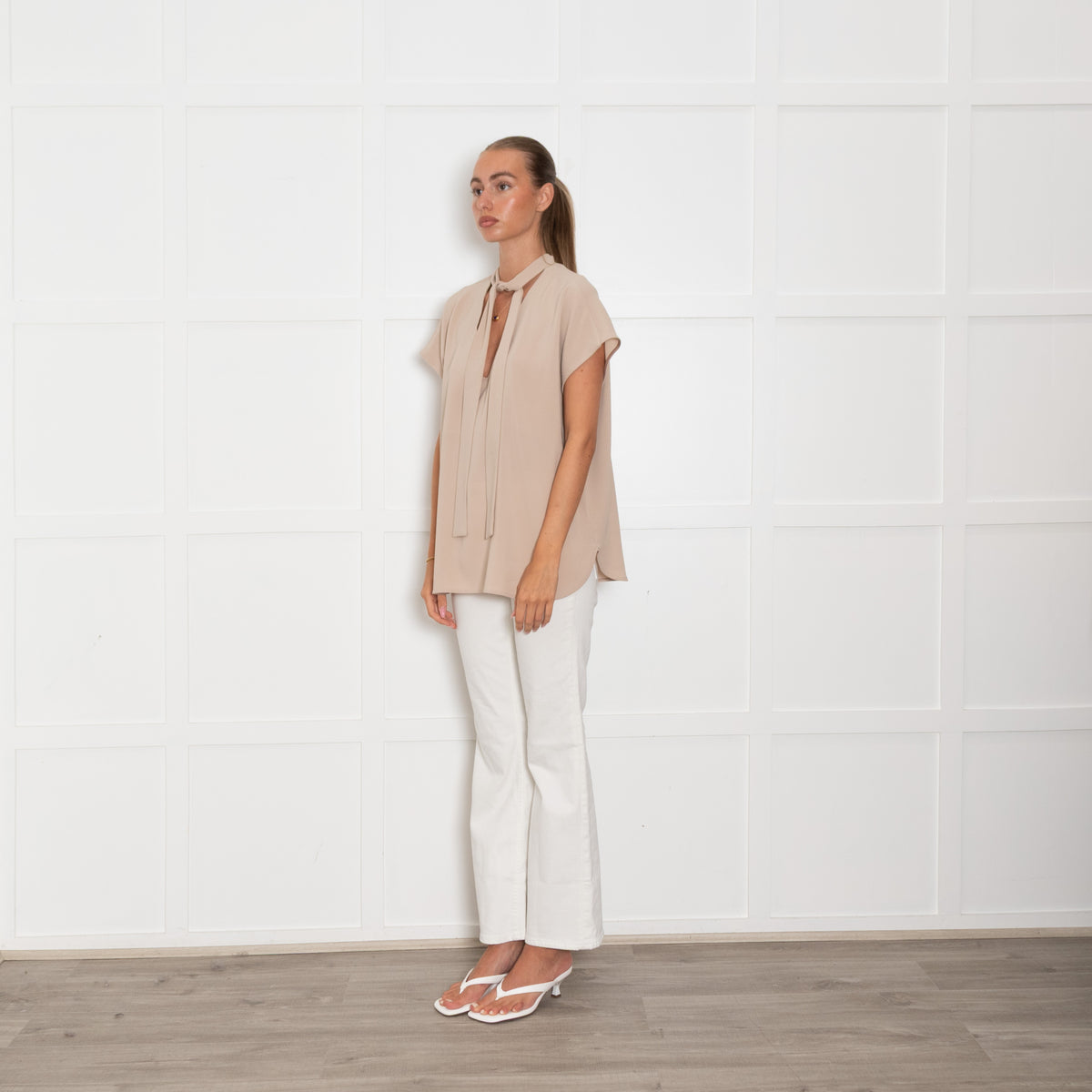 Alberto Biani Beige Neck Tie Sleeveless Top