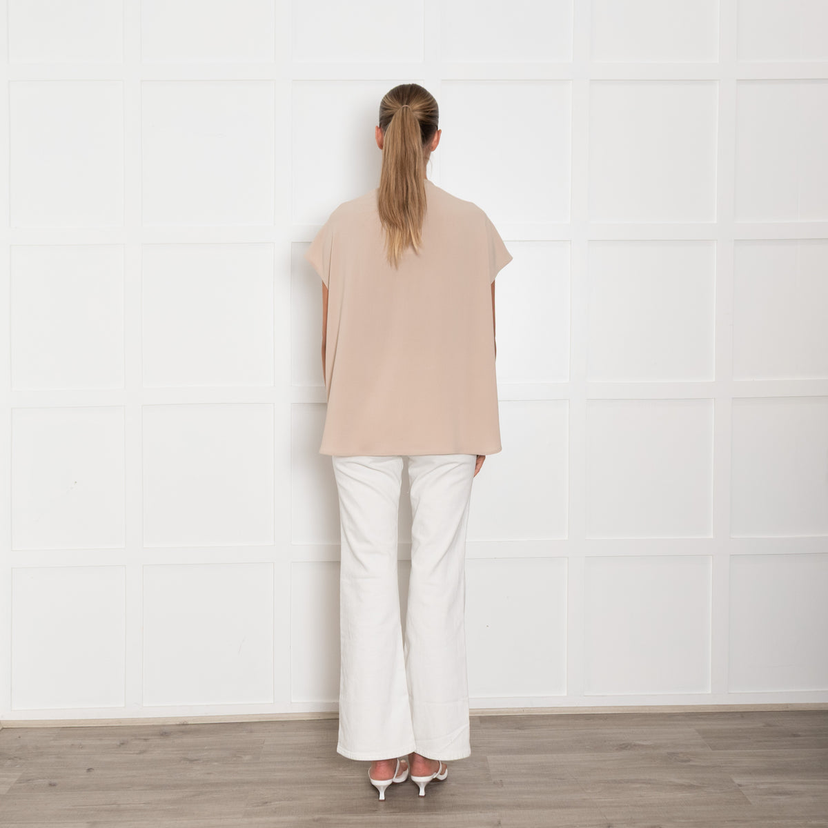 Alberto Biani Beige Neck Tie Sleeveless Top