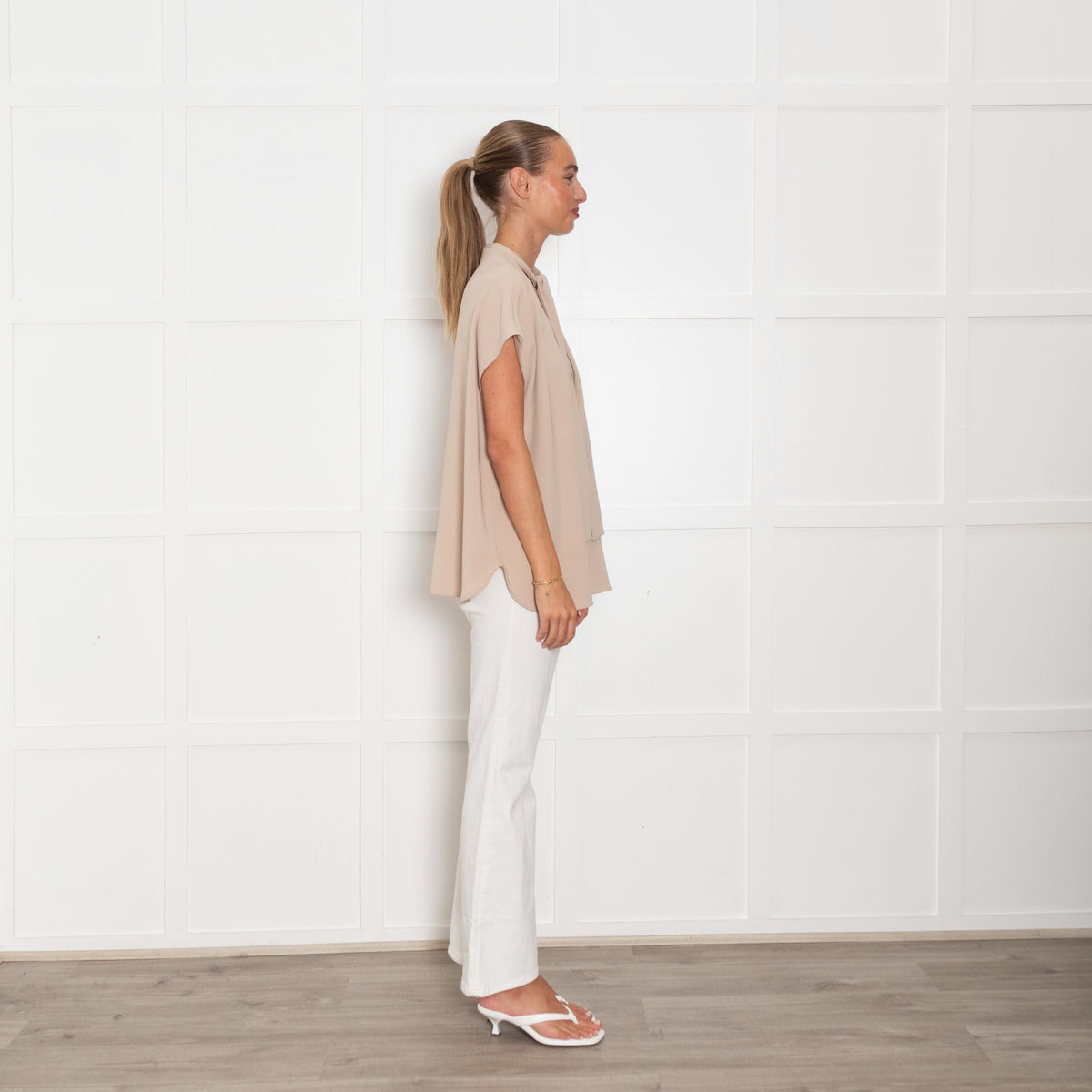 Alberto Biani Beige Neck Tie Sleeveless Top