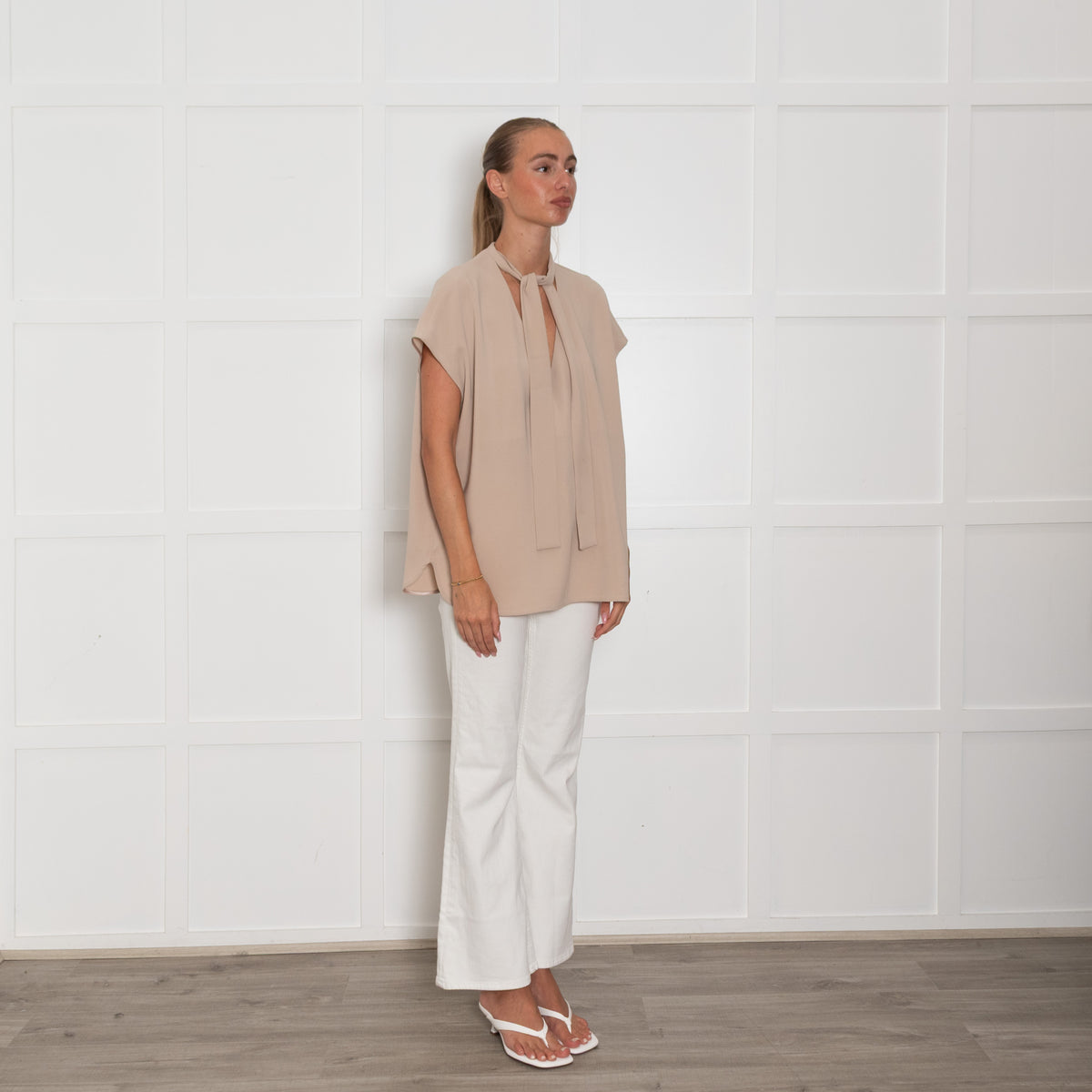 Alberto Biani Beige Neck Tie Sleeveless Top