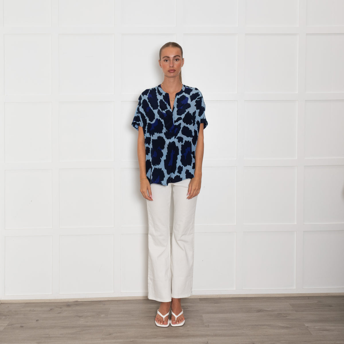 Mercy Delta Blue Navy Silk Sleeveless Top