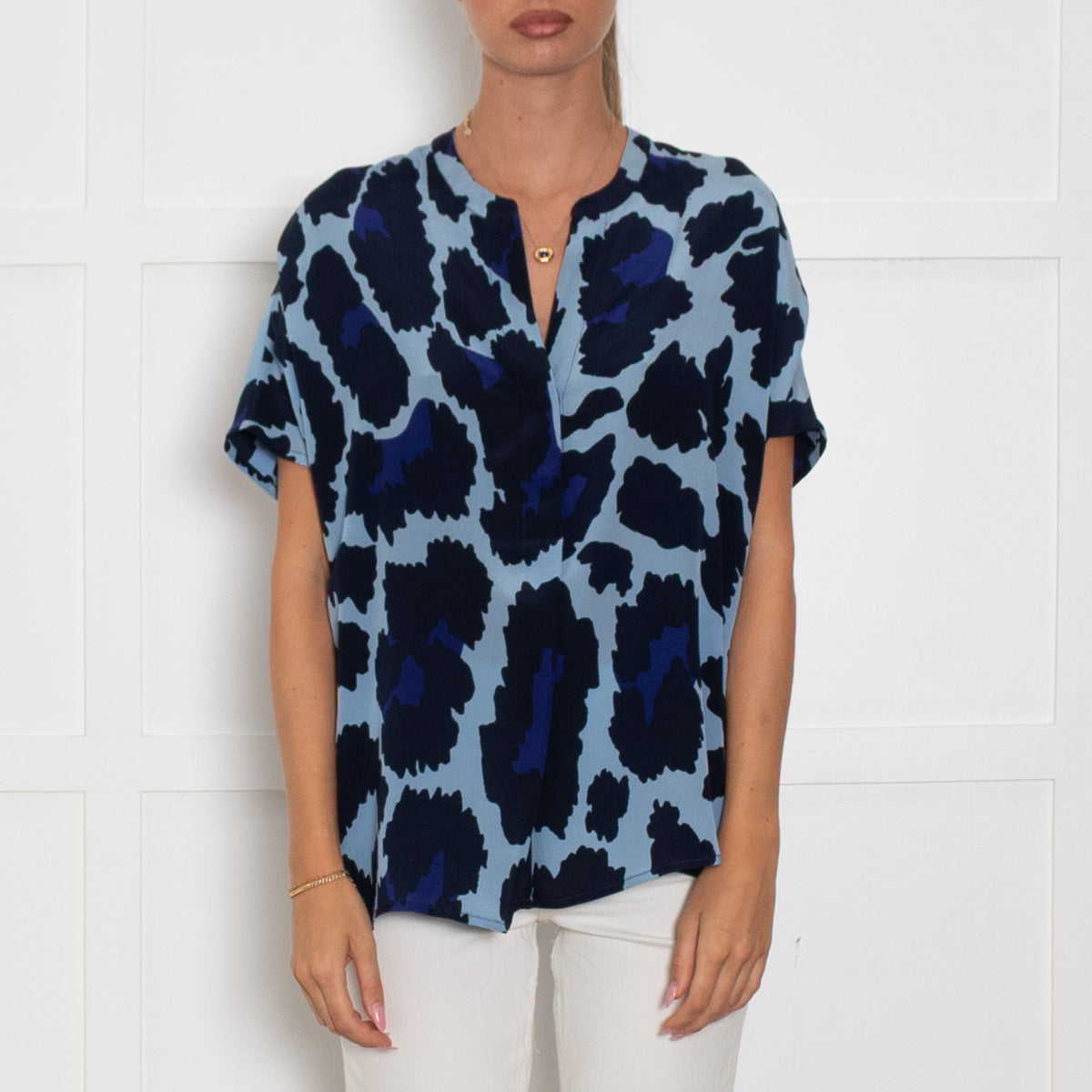 Mercy Delta Blue Navy Silk Sleeveless Top