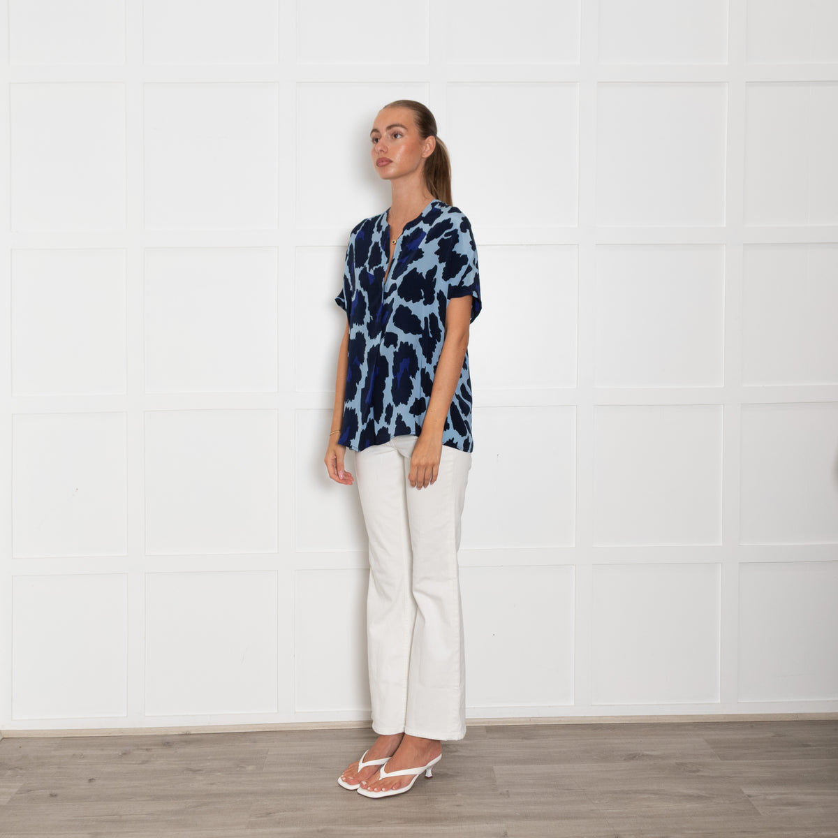 Mercy Delta Blue Navy Silk Sleeveless Top