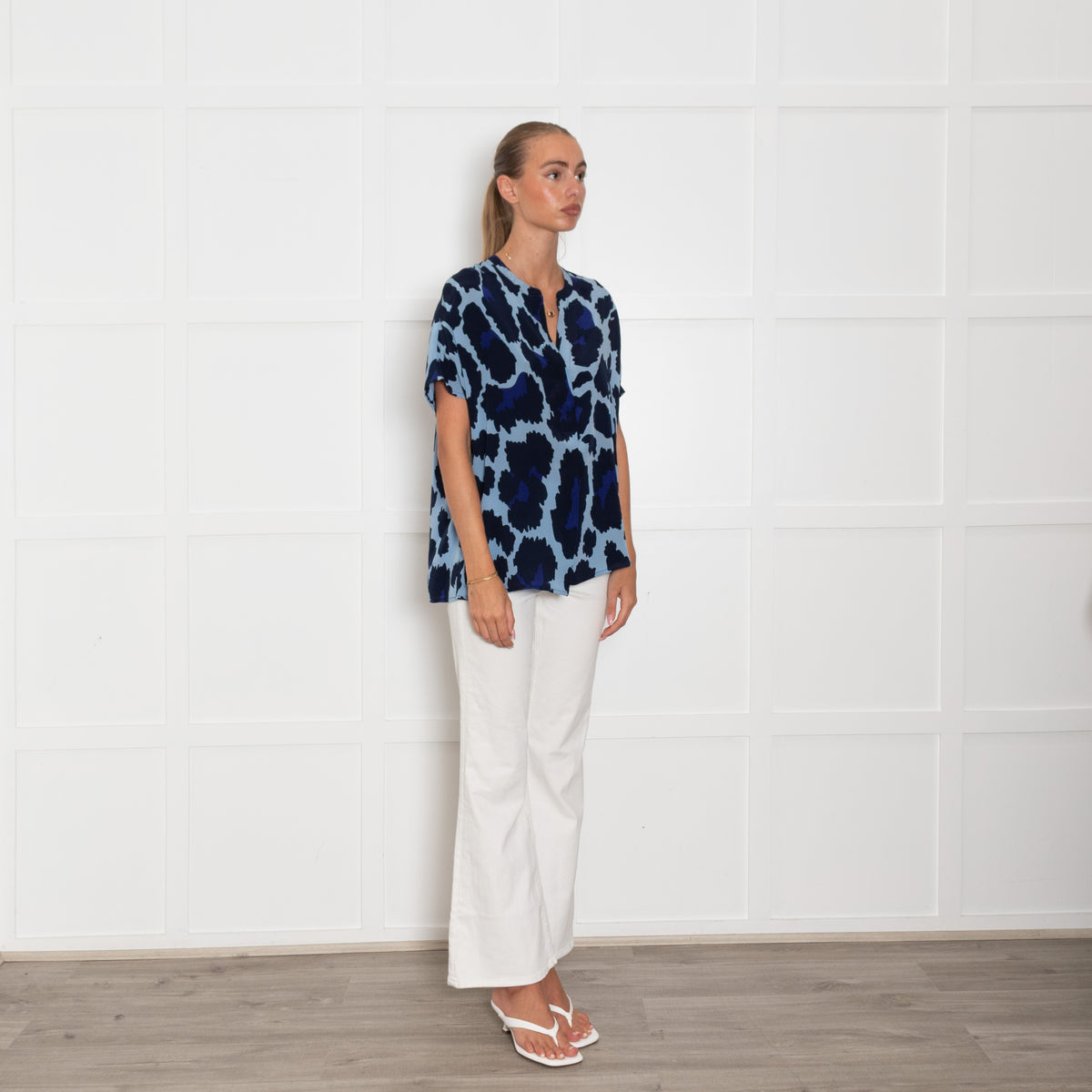 Mercy Delta Blue Navy Silk Sleeveless Top
