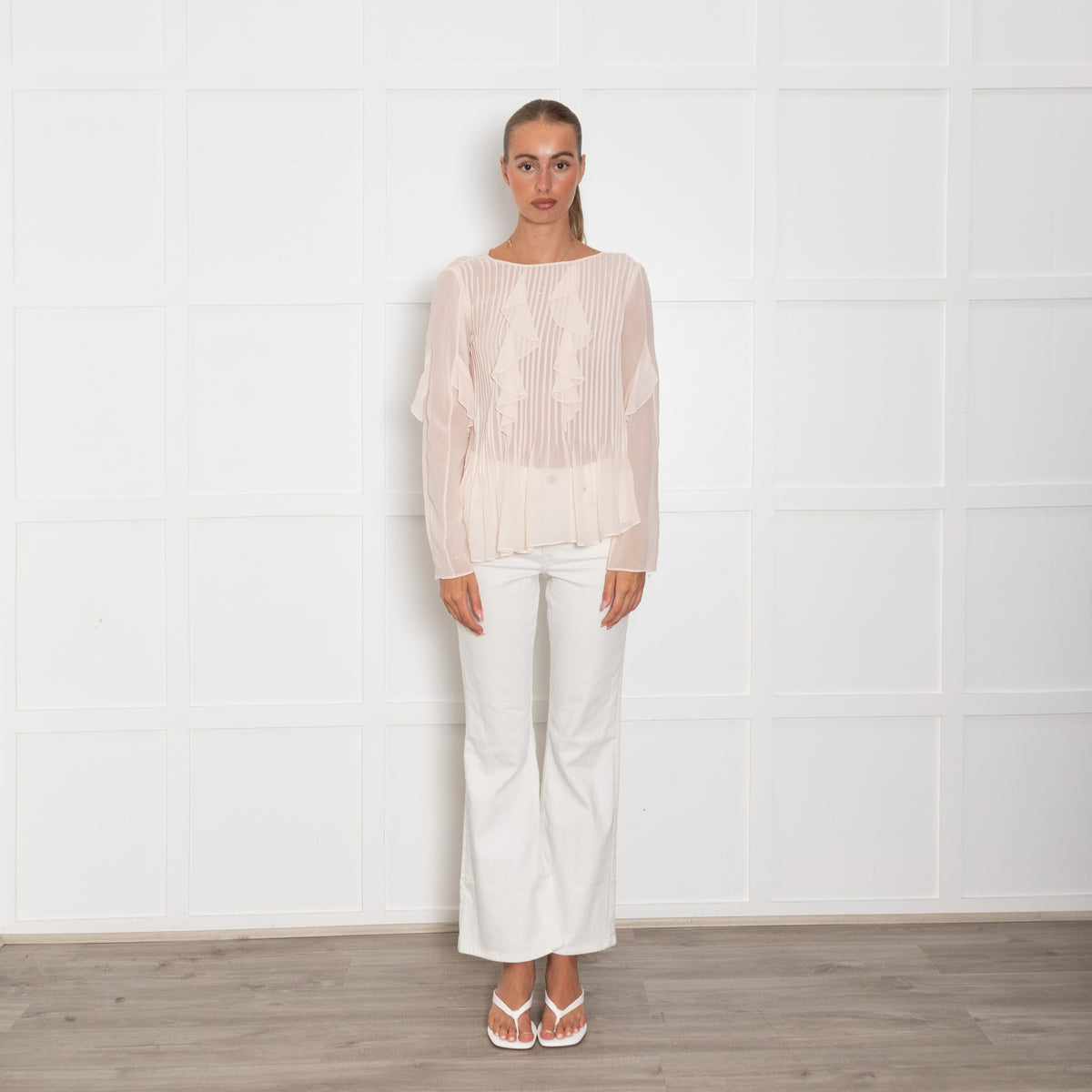Athe Vanessa Bruno Peach Frill Detail Long Sleeve Blouse