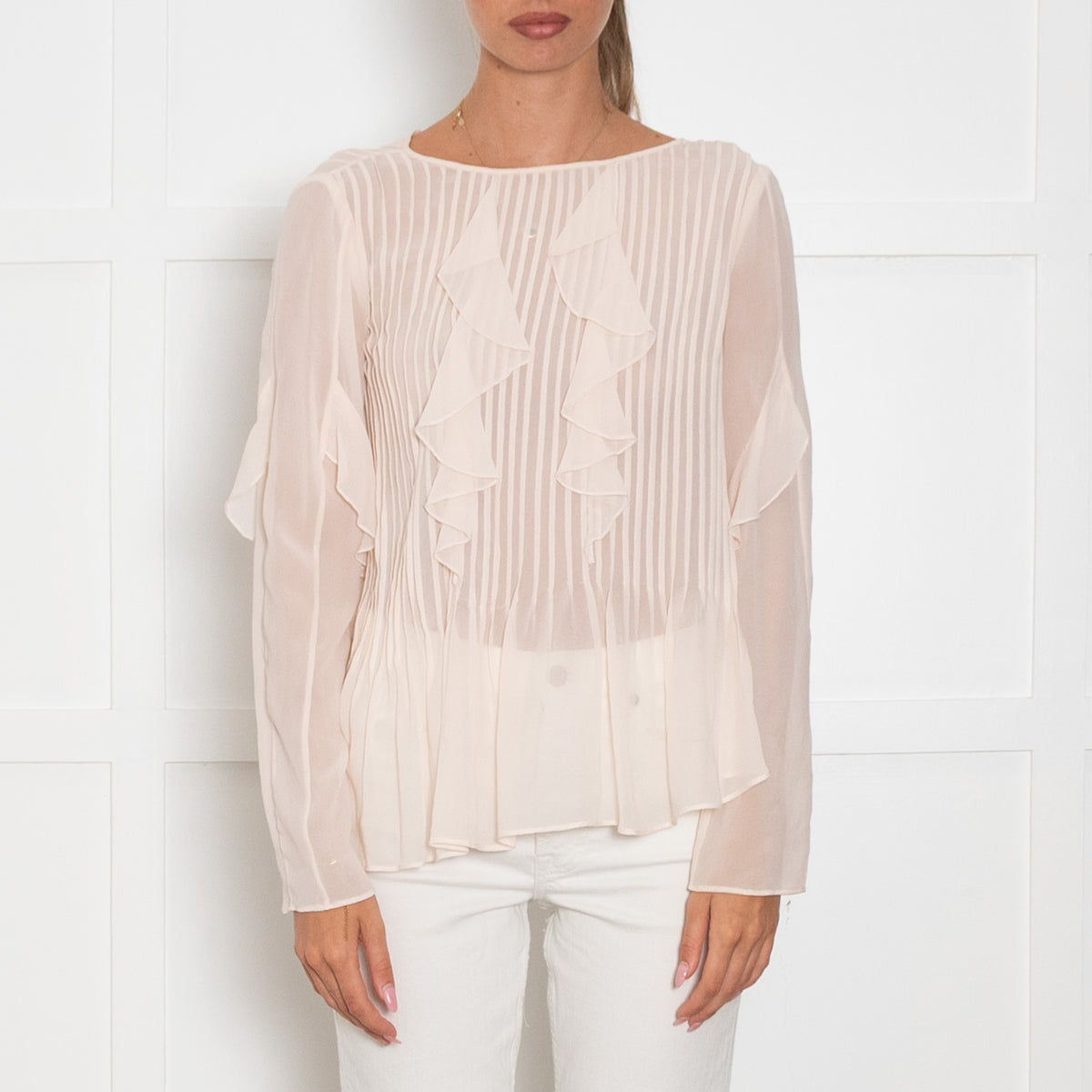 Athe Vanessa Bruno Peach Frill Detail Long Sleeve Blouse