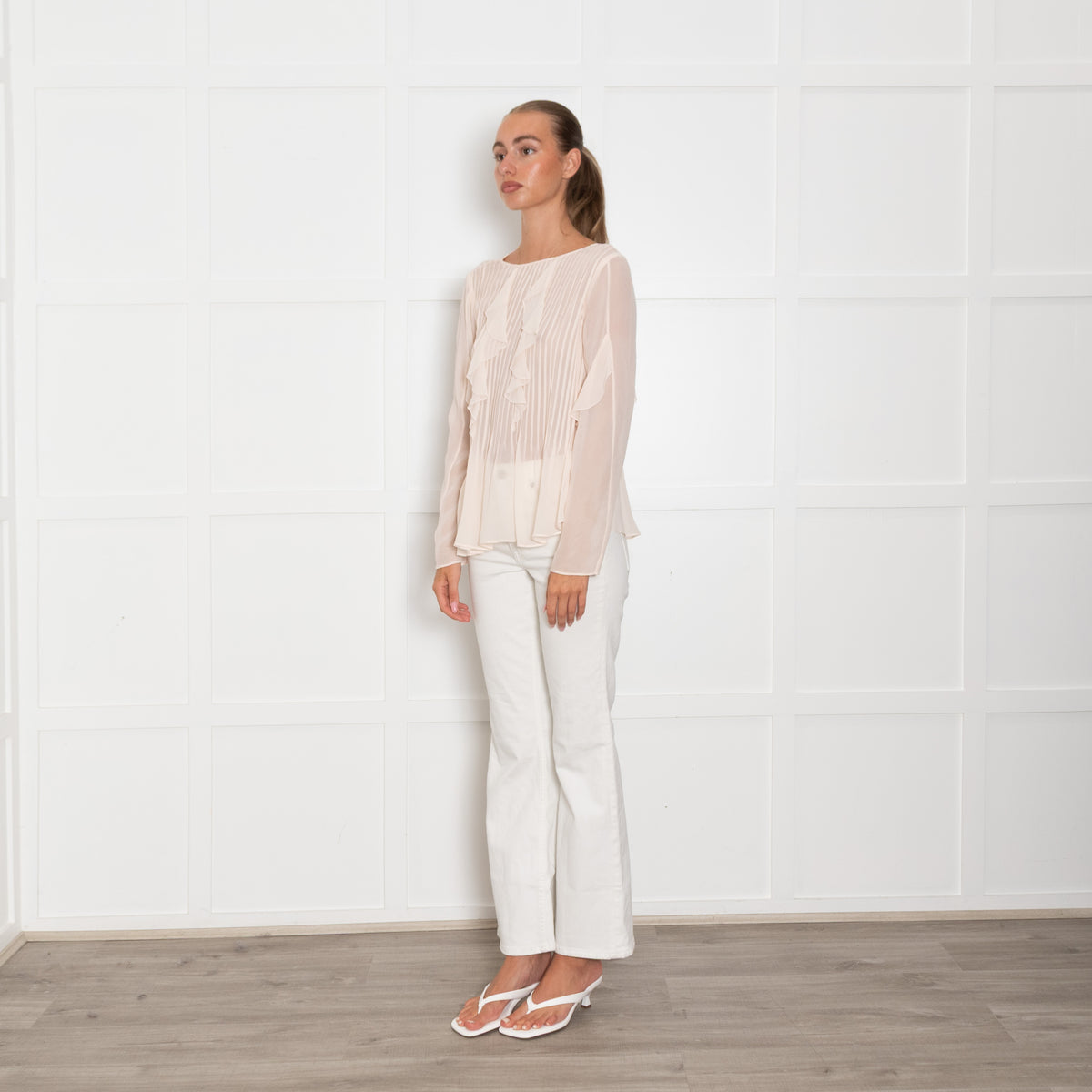 Athe Vanessa Bruno Peach Frill Detail Long Sleeve Blouse