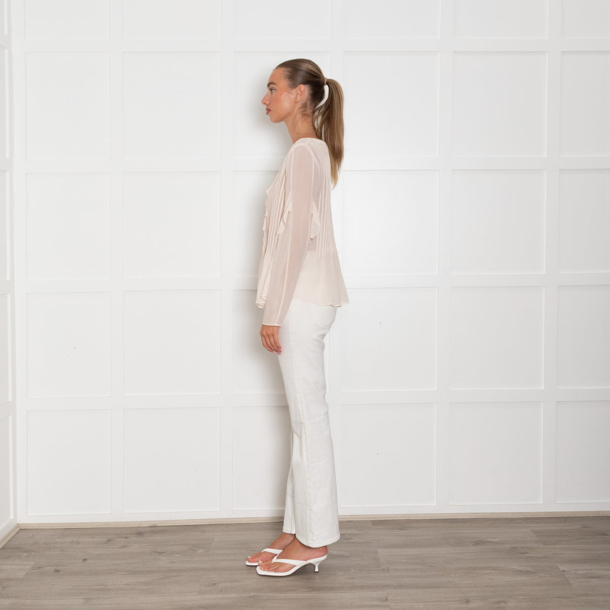 Athe Vanessa Bruno Peach Frill Detail Long Sleeve Blouse