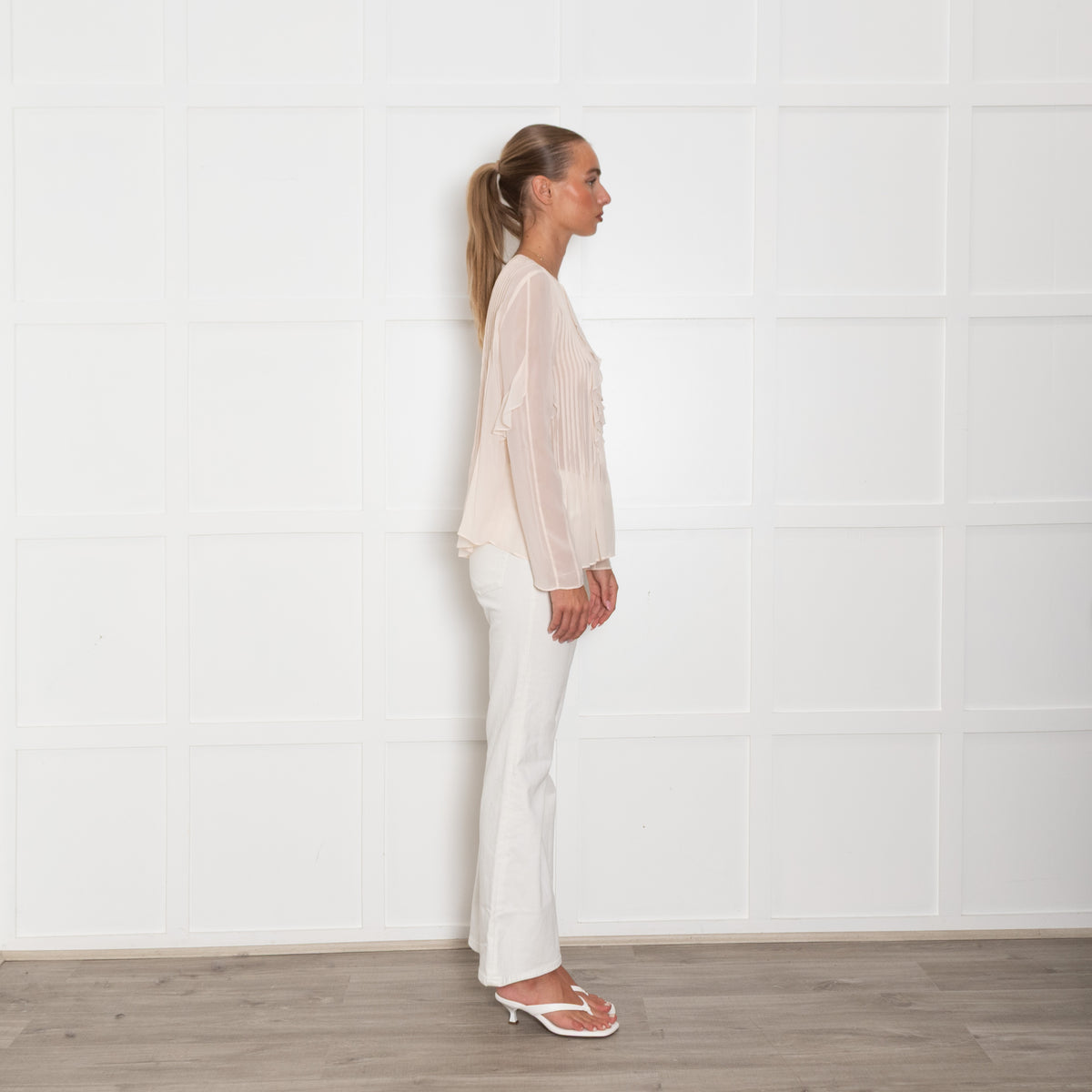 Athe Vanessa Bruno Peach Frill Detail Long Sleeve Blouse