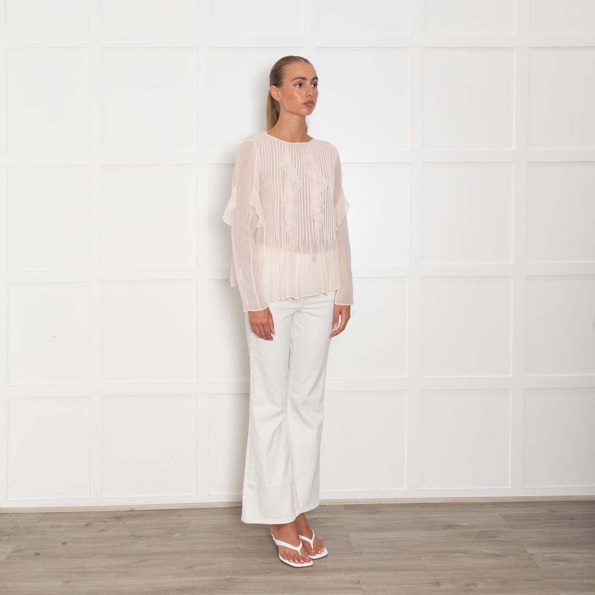 Athe Vanessa Bruno Peach Frill Detail Long Sleeve Blouse