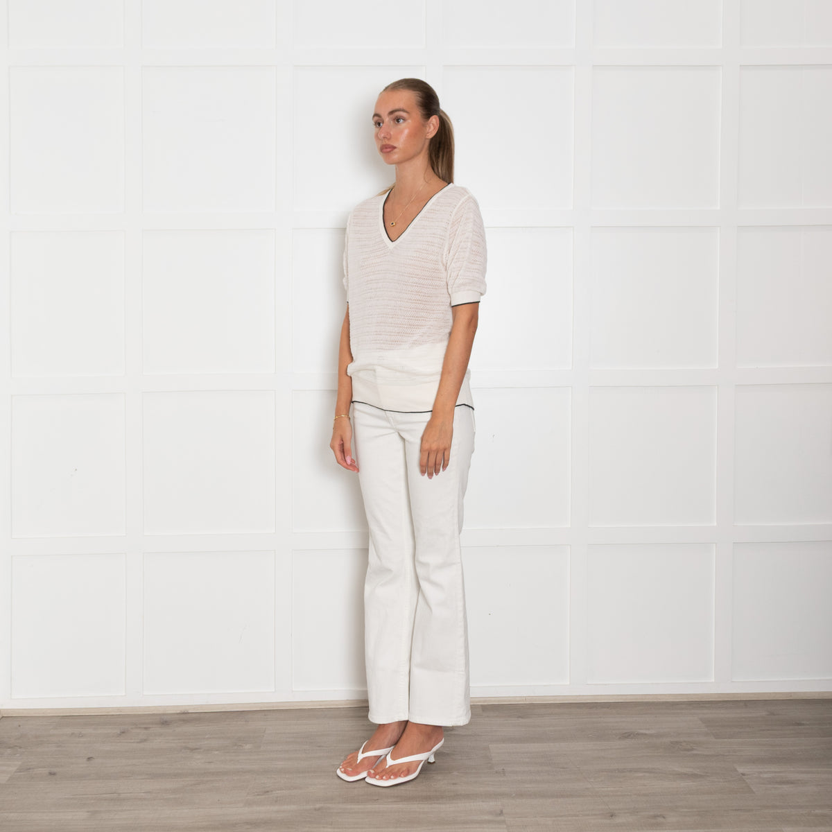 Cove White Cotton Blend Knit Short Sleeve Top
