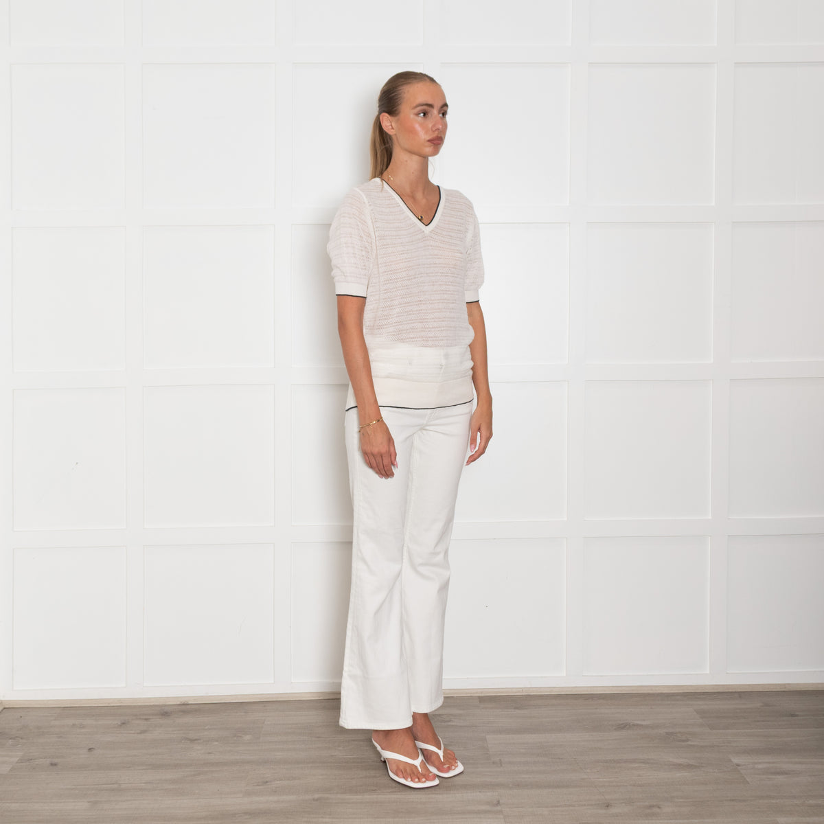 Cove White Cotton Blend Knit Short Sleeve Top
