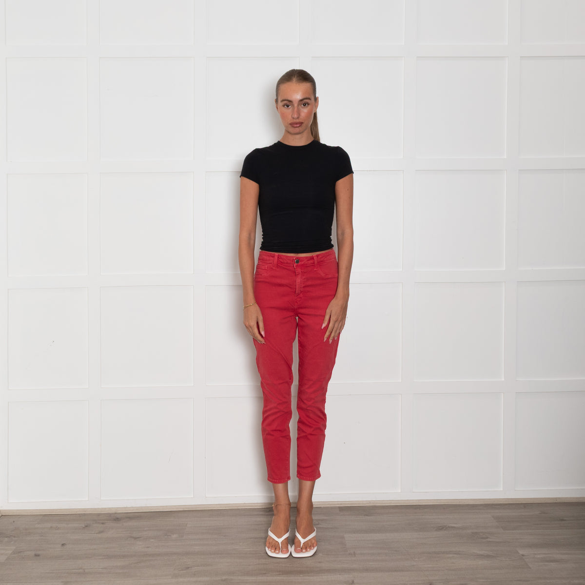 L'Agence Red Denim Stretchy Slim Leg Jeans