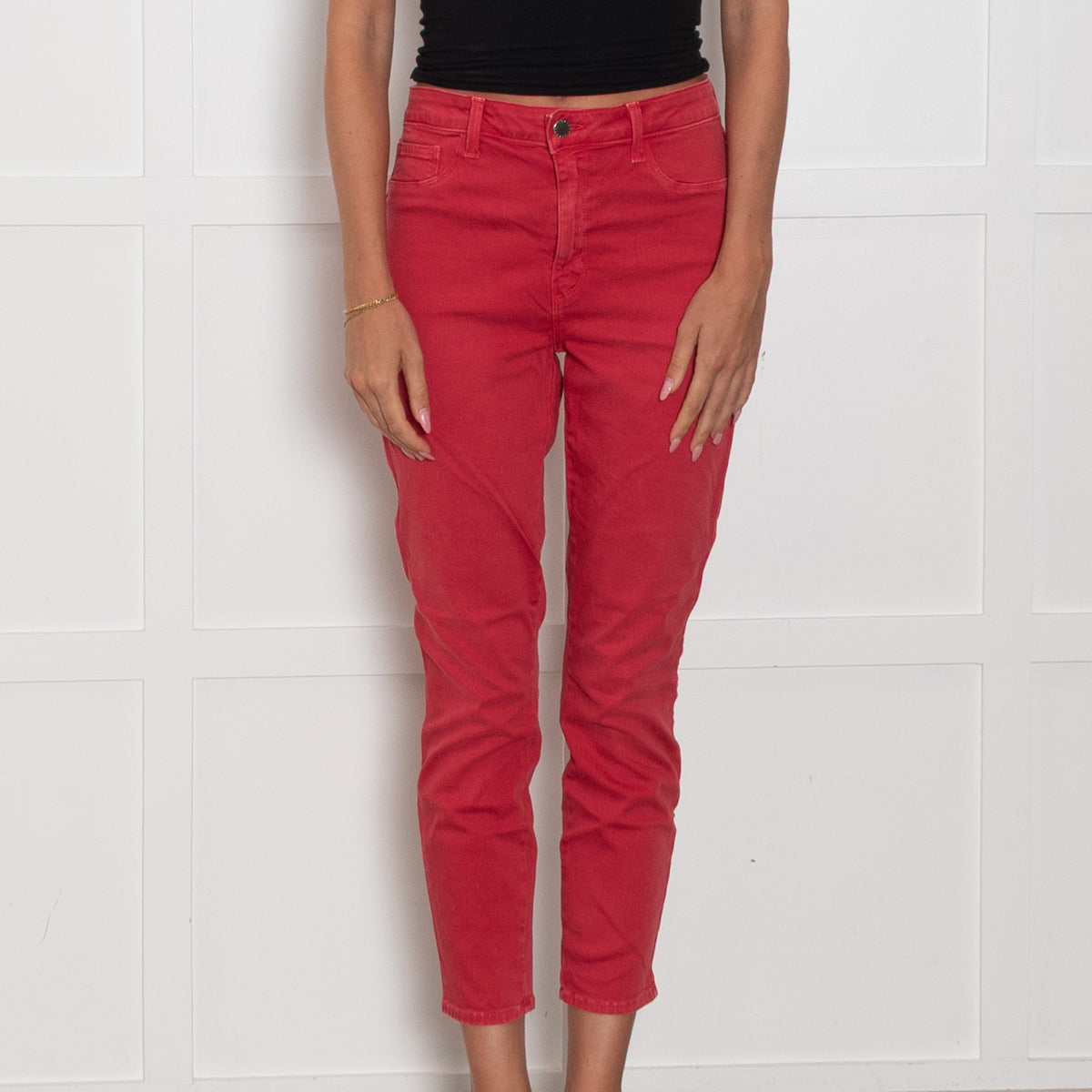 L'Agence Red Denim Stretchy Slim Leg Jeans