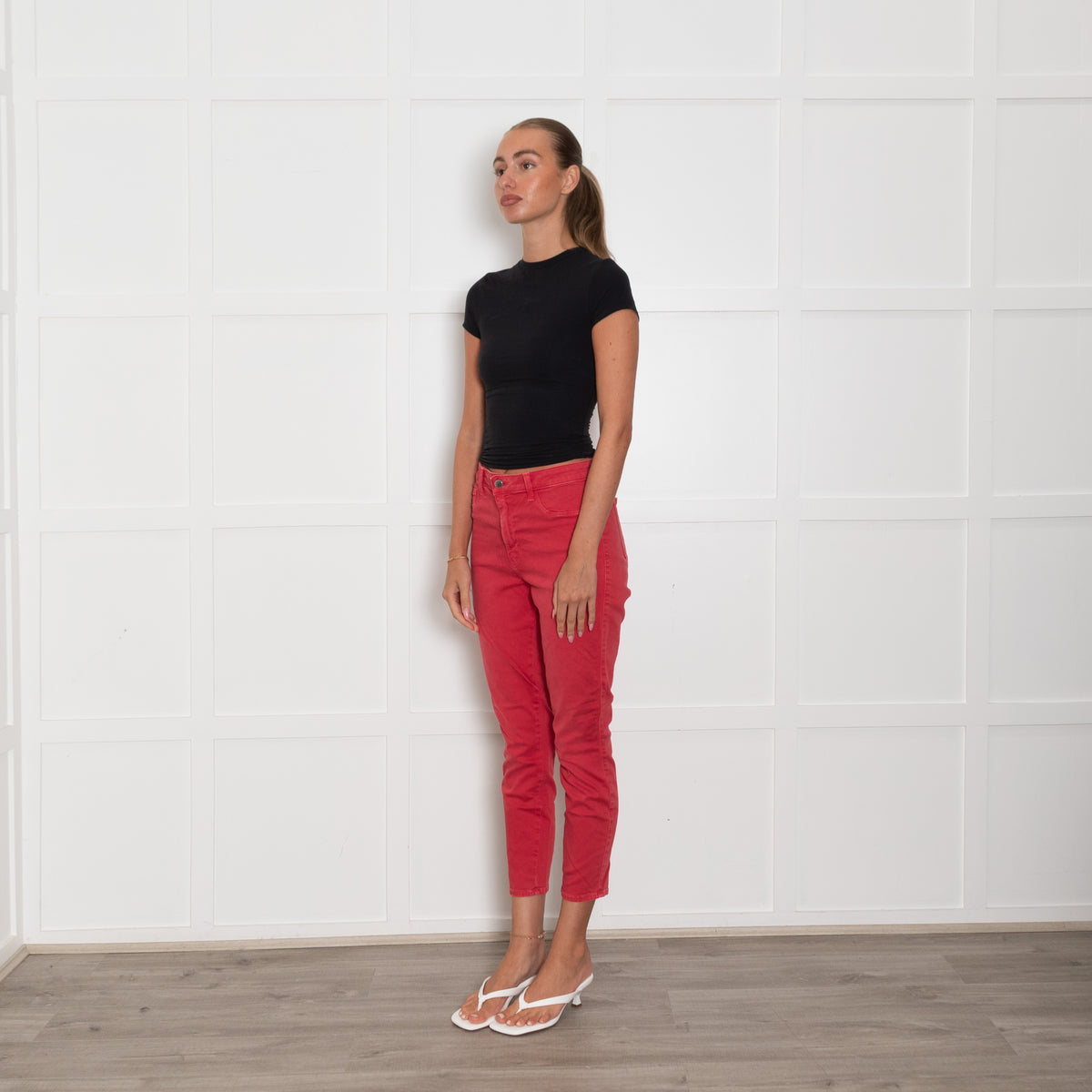 L'Agence Red Denim Stretchy Slim Leg Jeans
