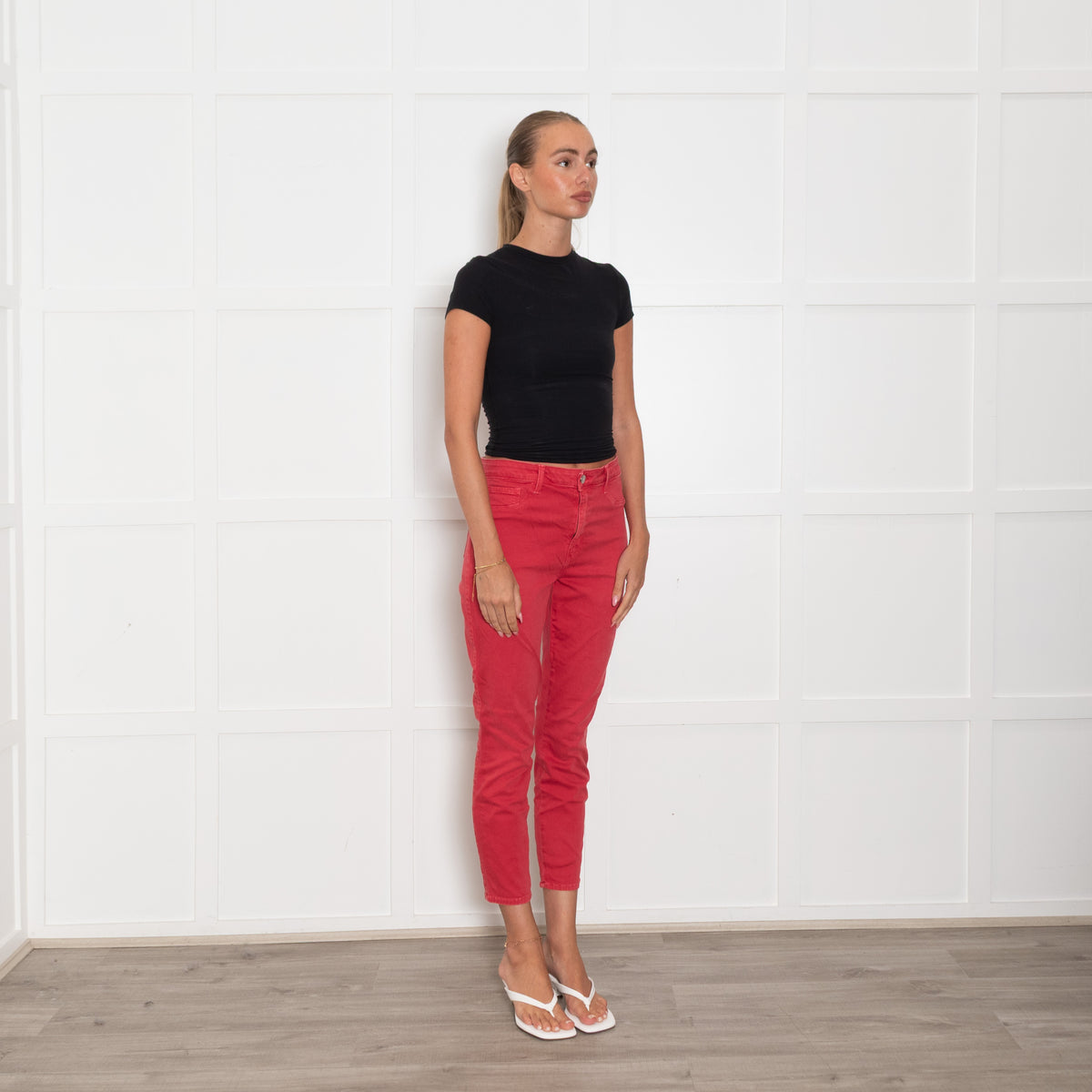L'Agence Red Denim Stretchy Slim Leg Jeans