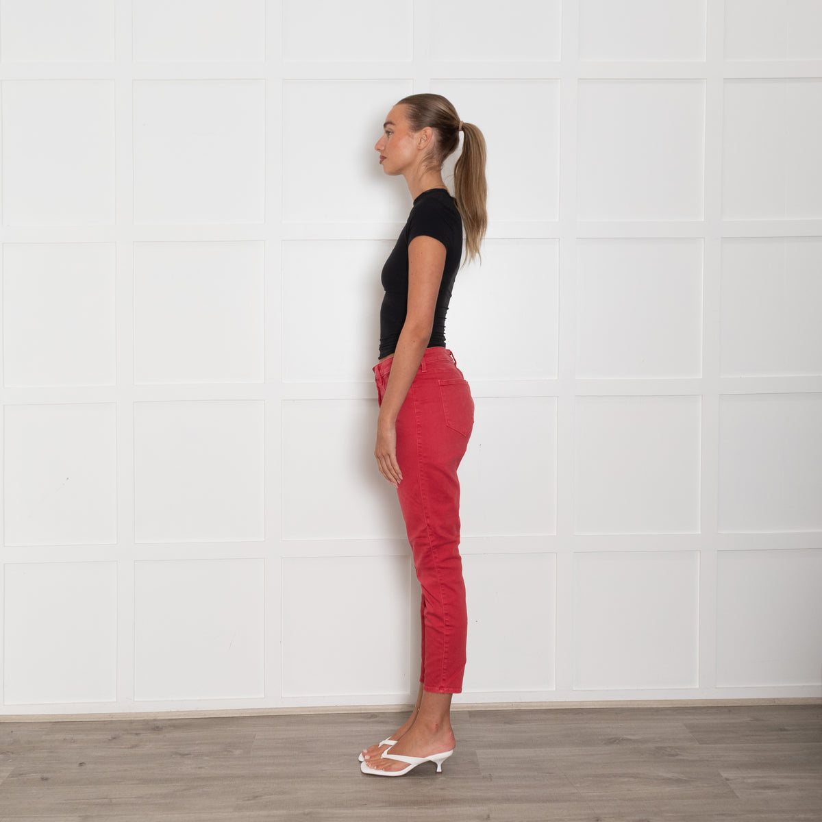 L'Agence Red Denim Stretchy Slim Leg Jeans