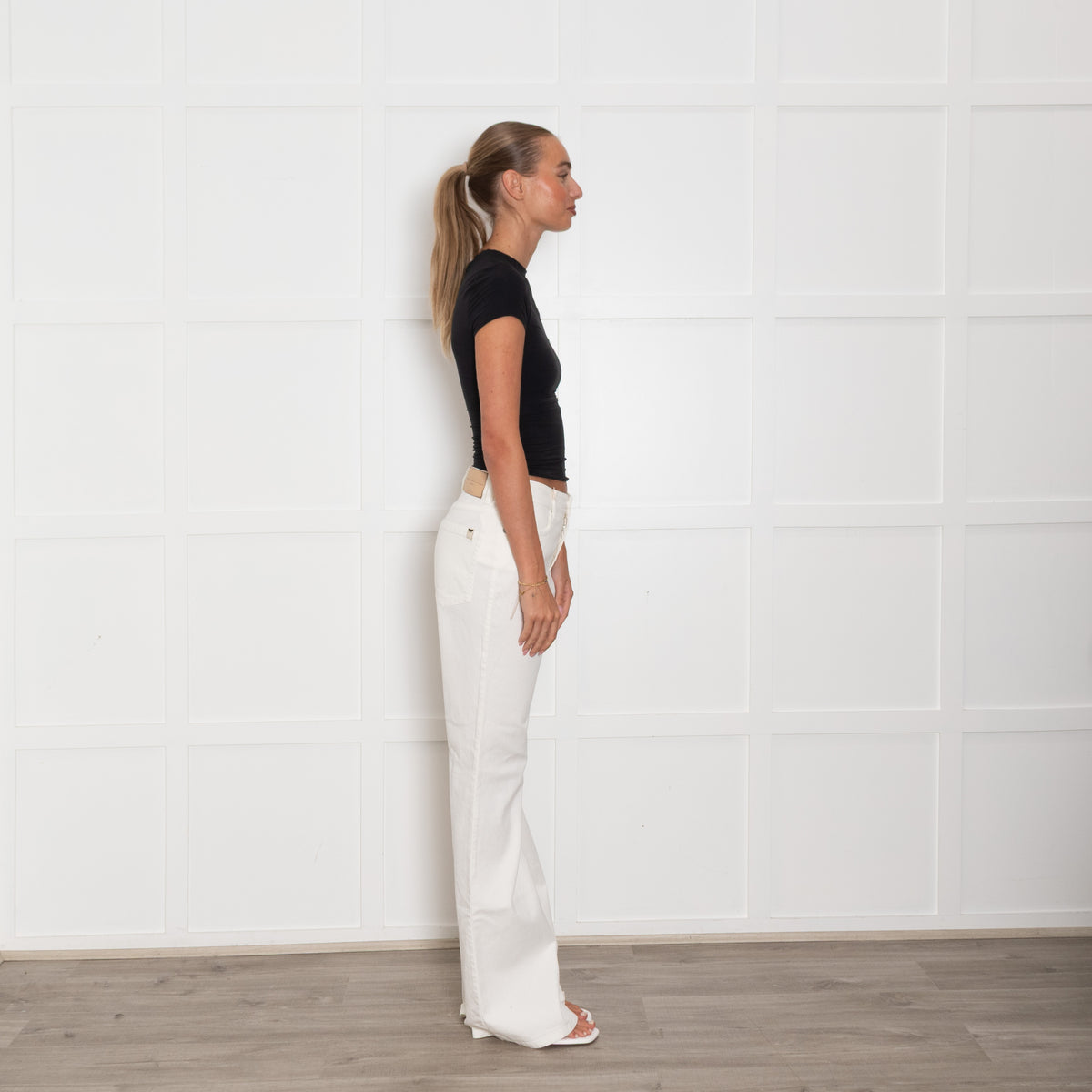 Weekend Max Mara Cream Denim Wide Leg Jeans