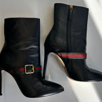 Gucci Black Charlotte Boots Red Green Gross Grain With Buckle