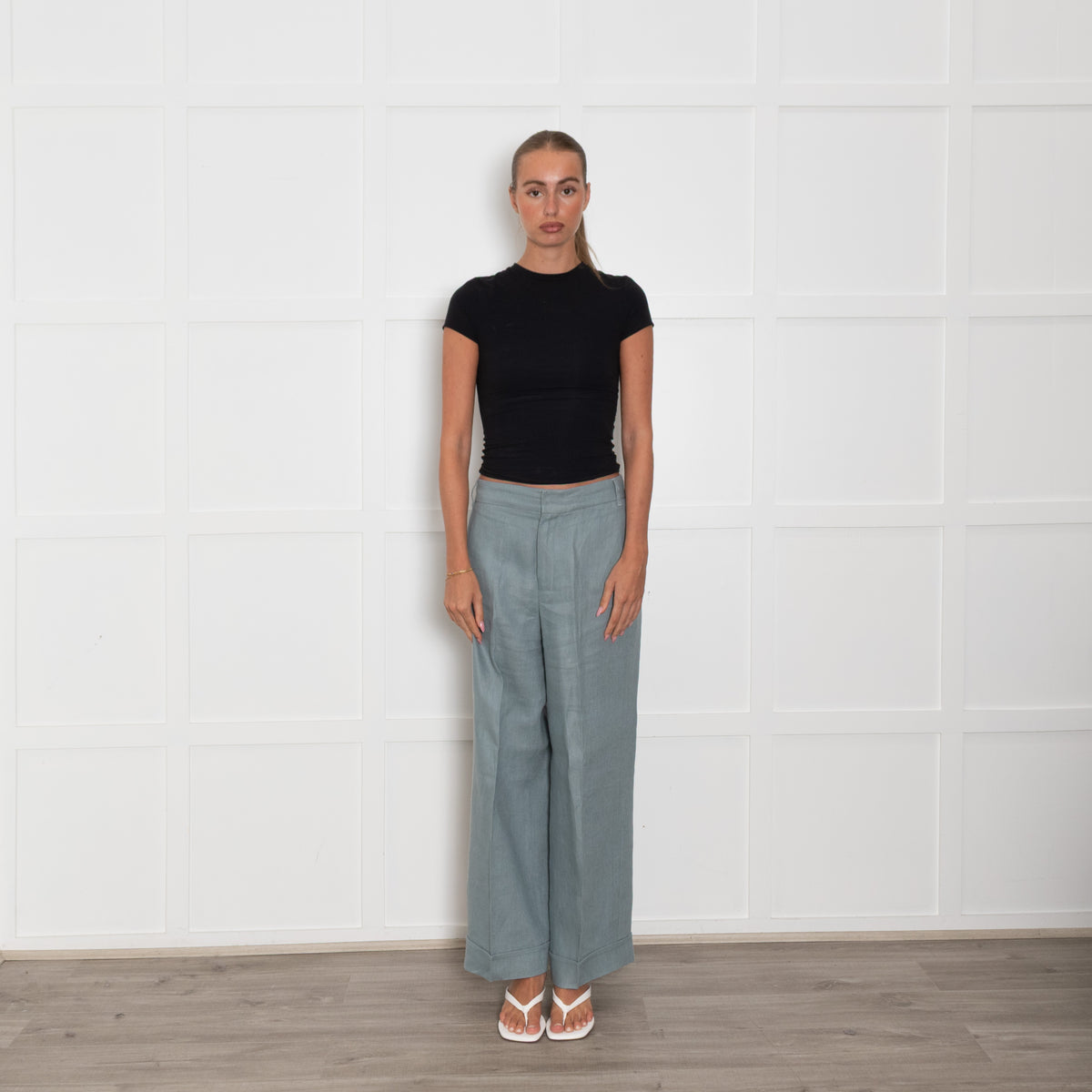 S Max Mara Blue Linen Turned Up Trousers