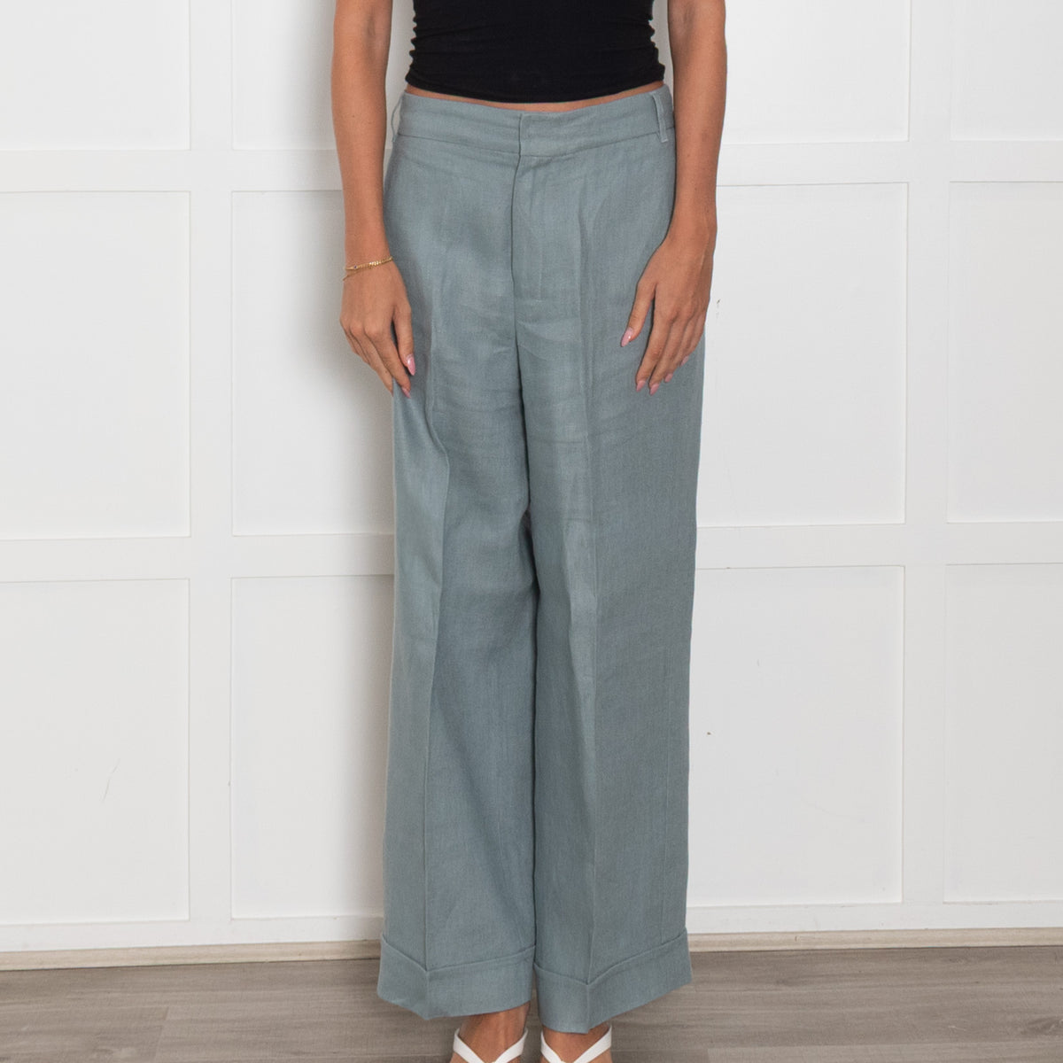 S Max Mara Blue Linen Turned Up Trousers