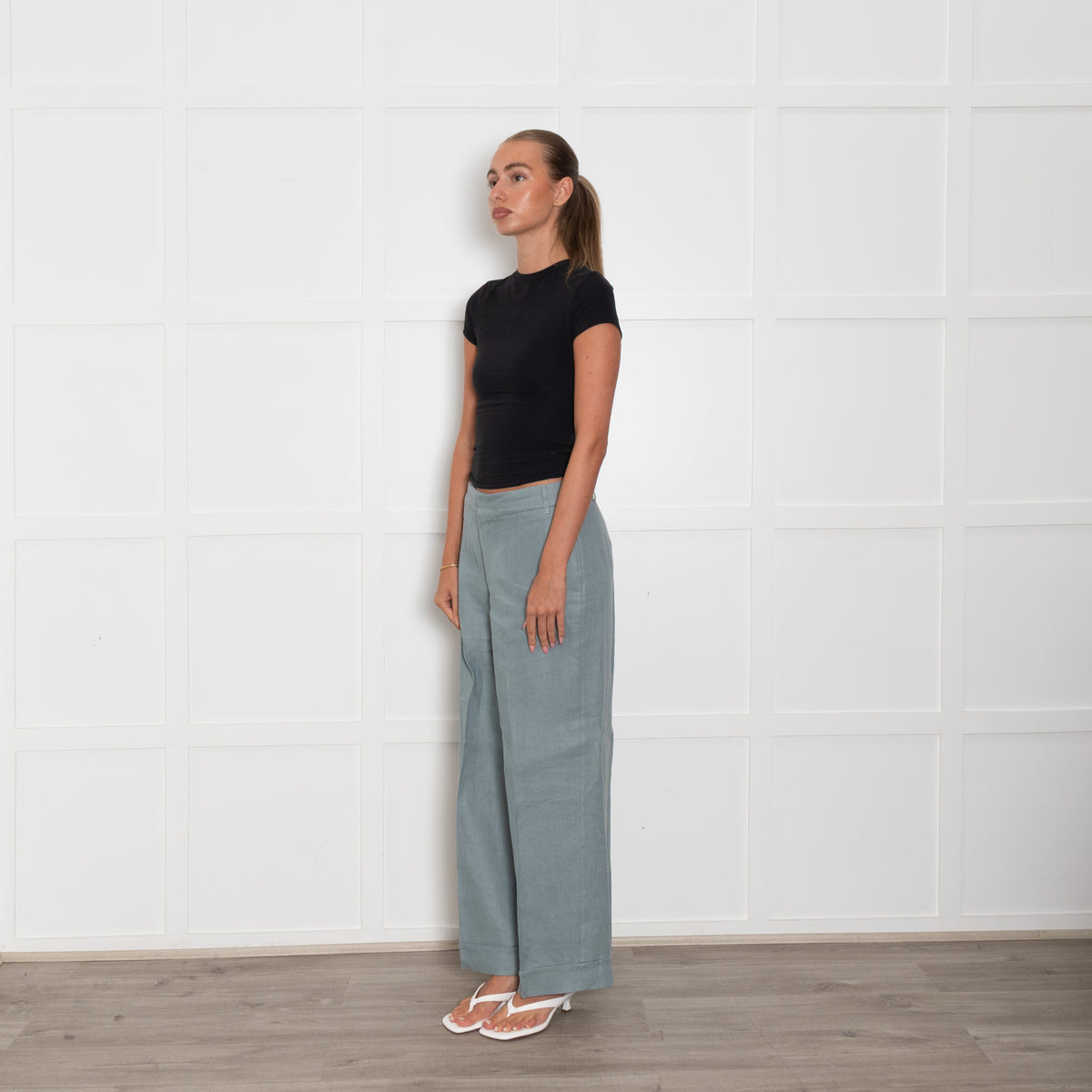 S Max Mara Blue Linen Turned Up Trousers