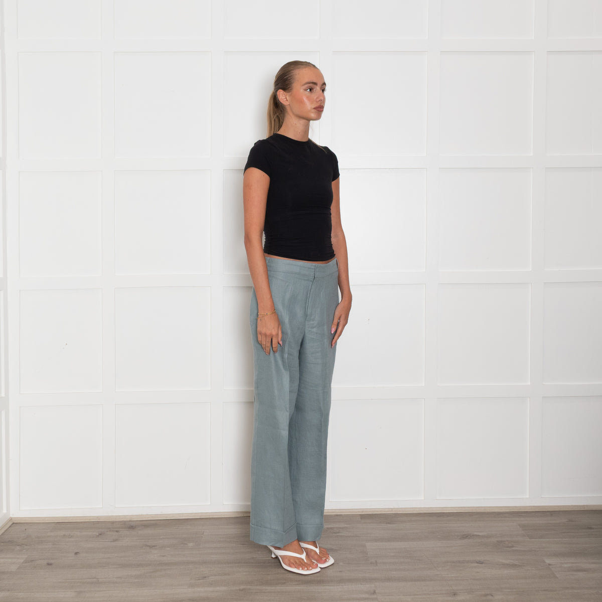 S Max Mara Blue Linen Turned Up Trousers