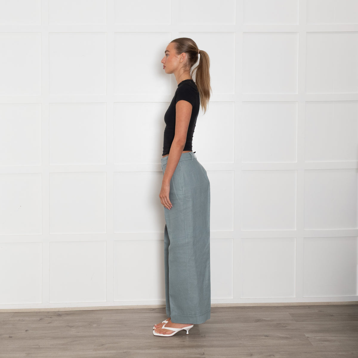 S Max Mara Blue Linen Turned Up Trousers