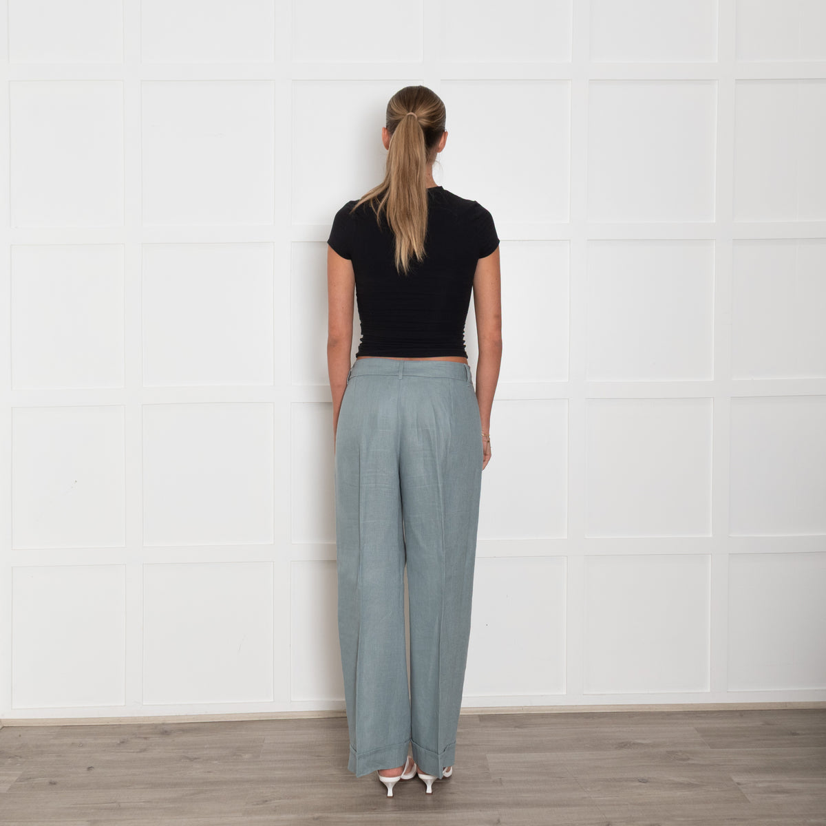 S Max Mara Blue Linen Turned Up Trousers