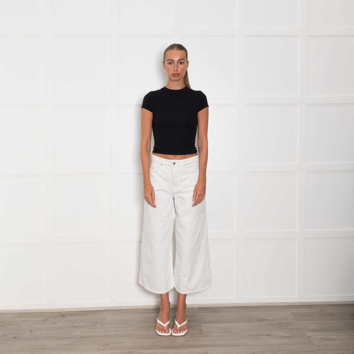 Me + Em White Wide Leg Cropped Jeans