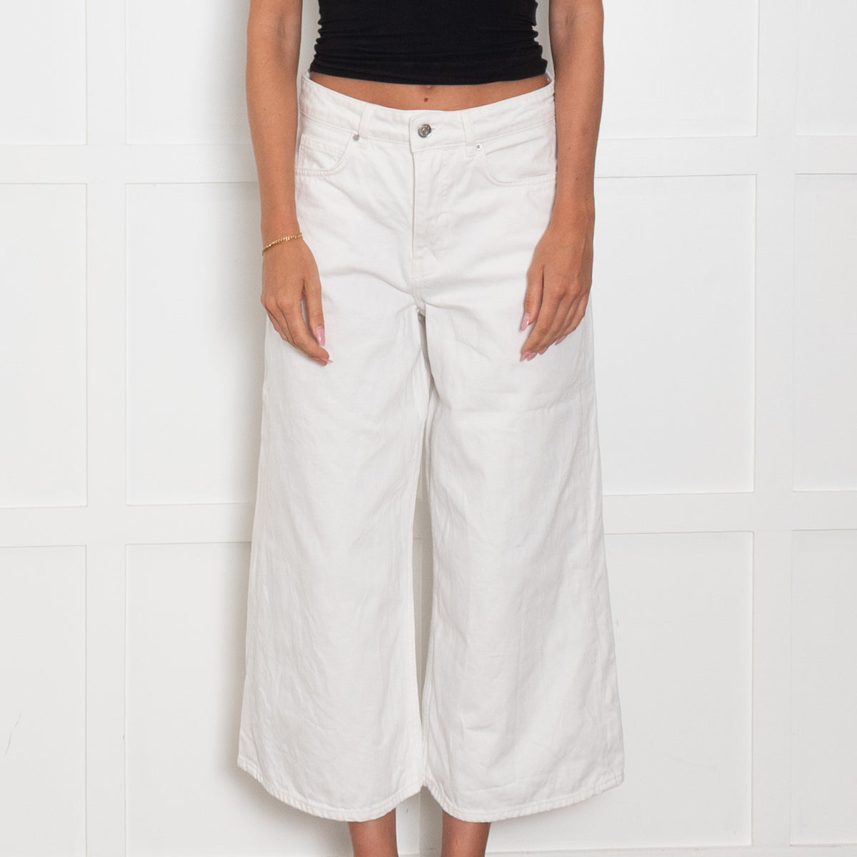 Me + Em White Wide Leg Cropped Jeans