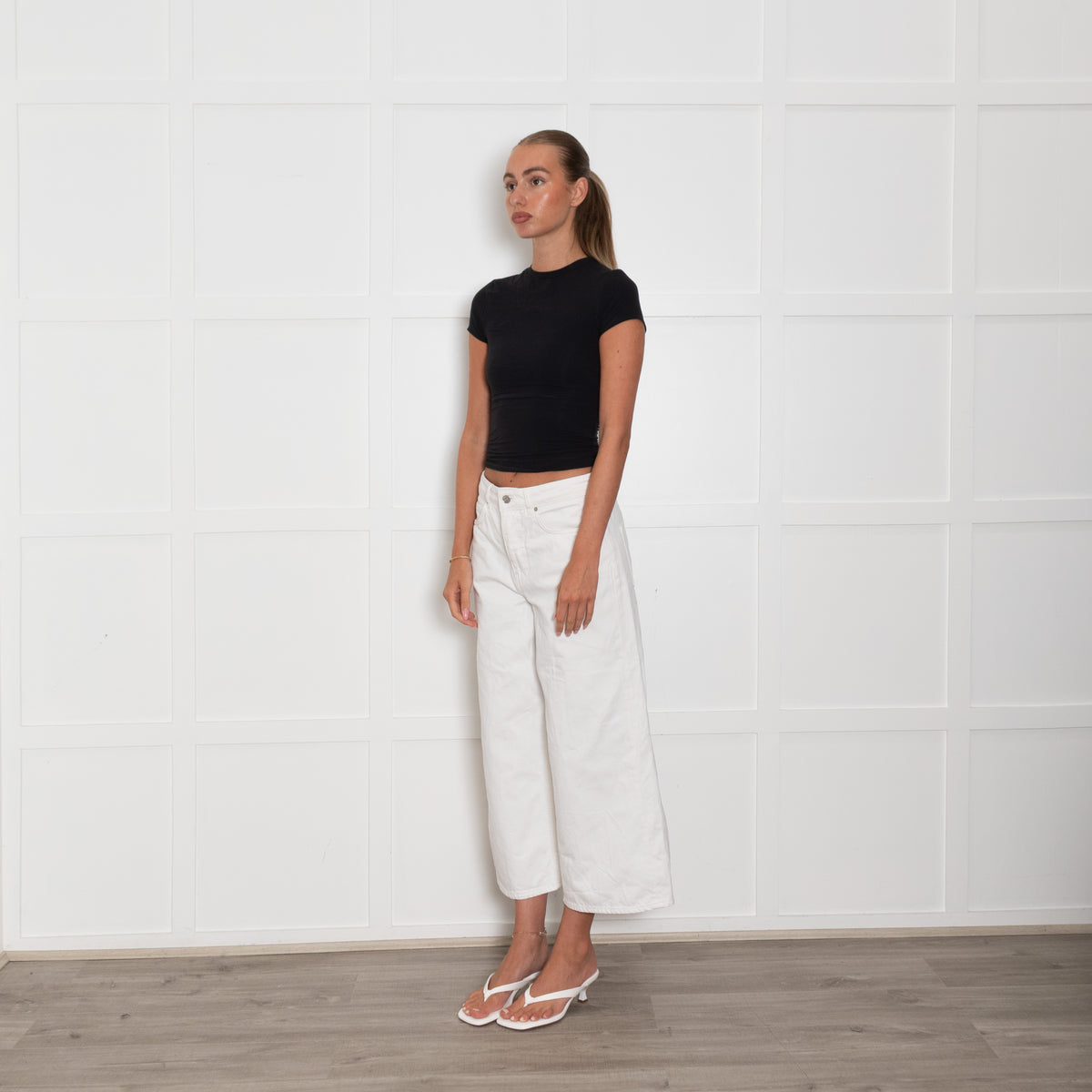 Me + Em White Wide Leg Cropped Jeans