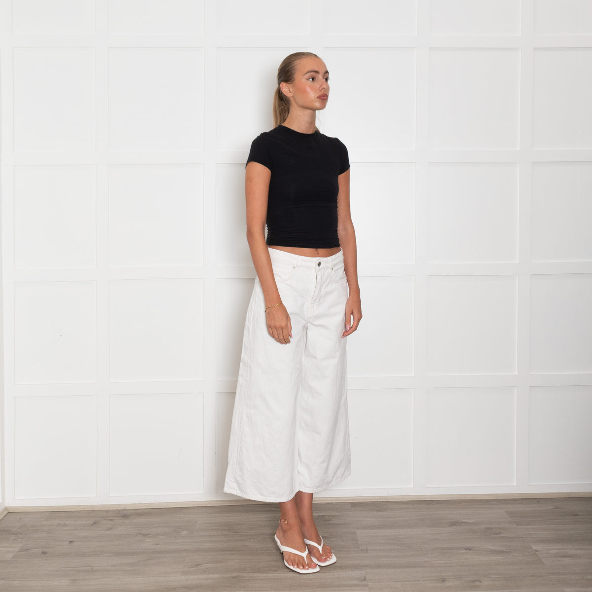 Me + Em White Wide Leg Cropped Jeans