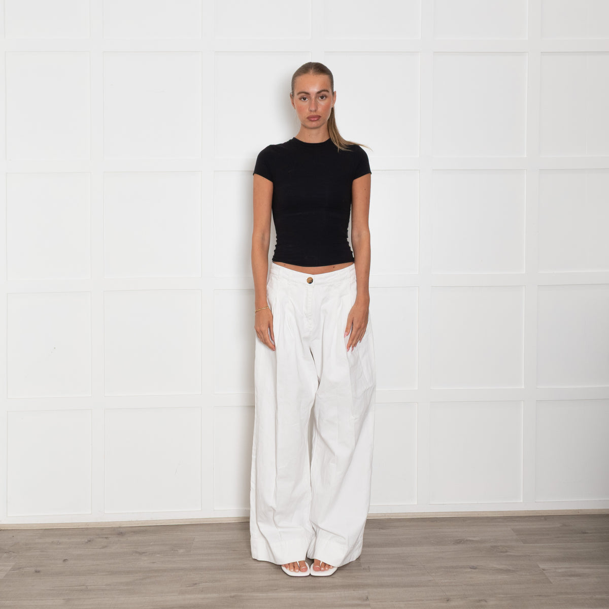 Me + Em White Cotton Oversized Trousers