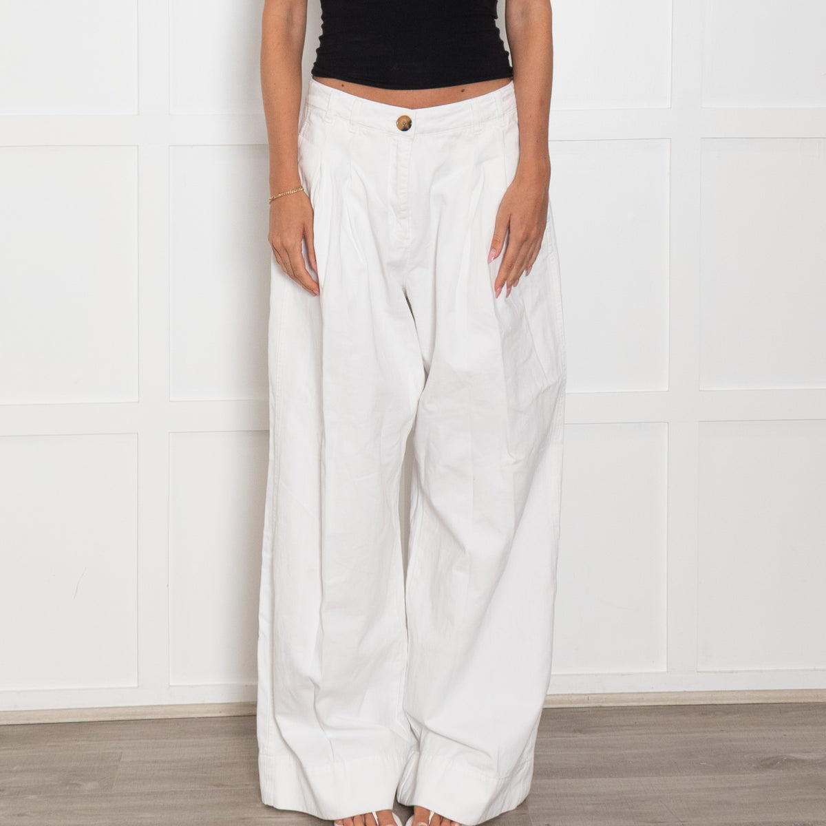 Me + Em White Cotton Oversized Trousers