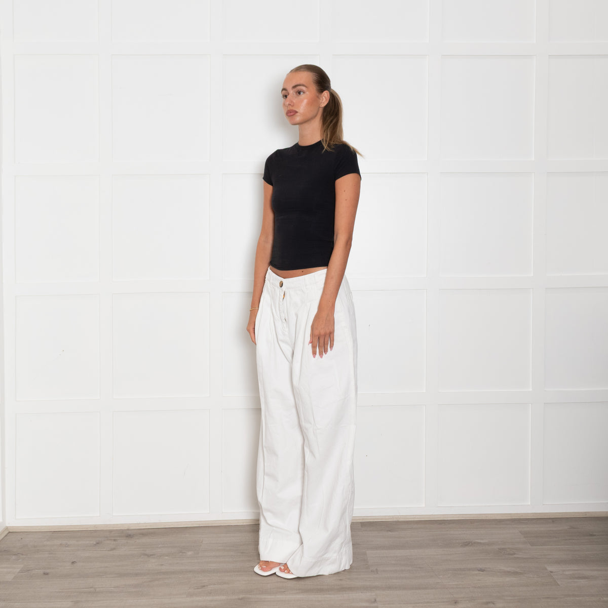 Me + Em White Cotton Oversized Trousers