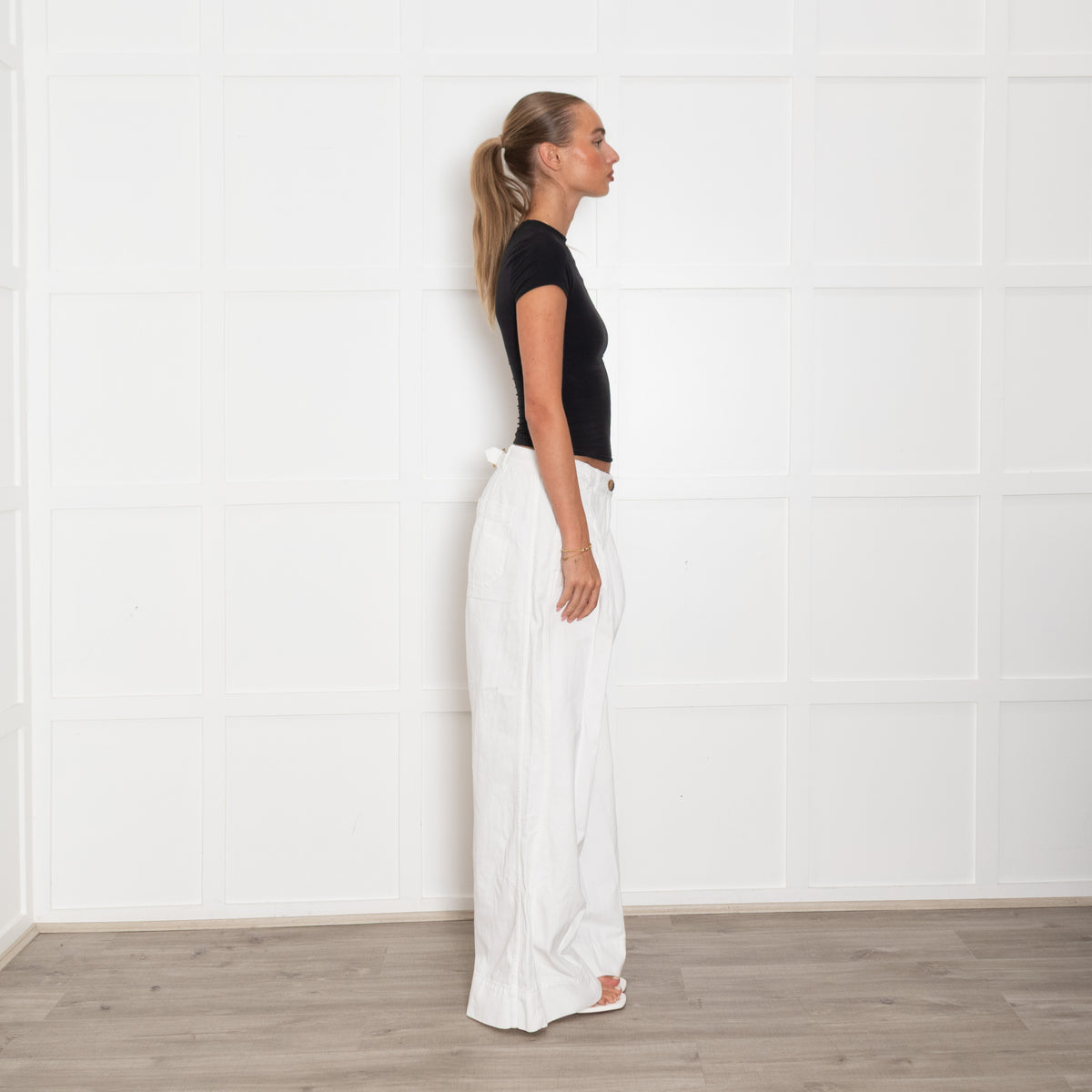 Me + Em White Cotton Oversized Trousers