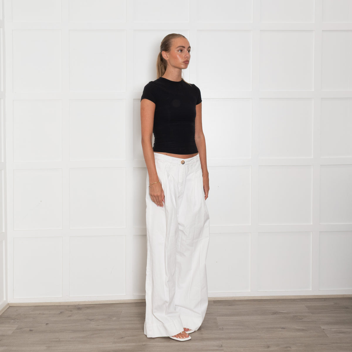 Me + Em White Cotton Oversized Trousers