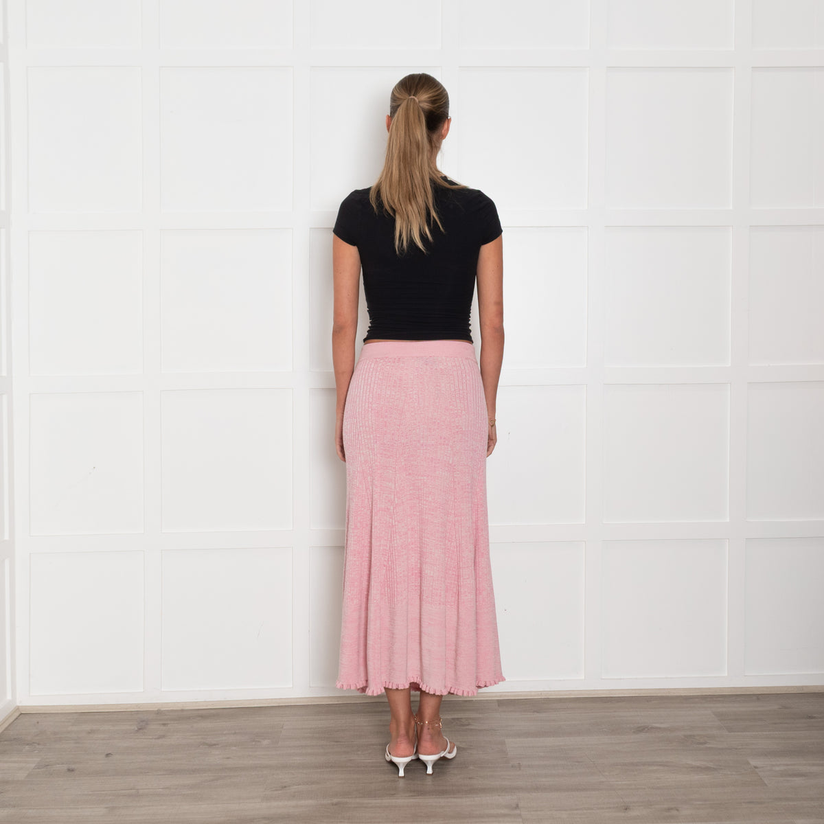 Me + Em Pale Pink Ribbed Knit Maxi Skirt